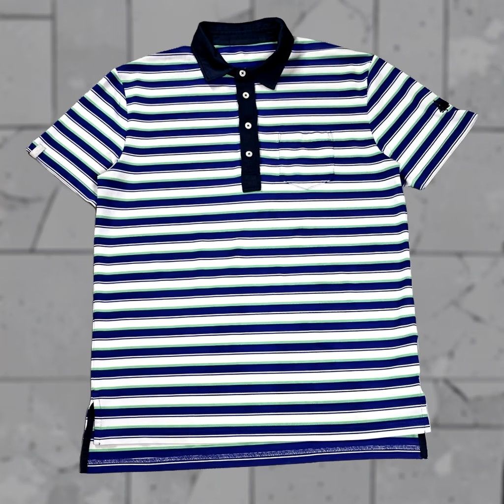 RLX Ralph Lauren RLX Polo Golf Shirt Men M Blue Green Short Sleeve Pique Polo Shirt Multicolor Victory Striped Logo 3 Tree 90s Theme Golf RLX Ralph Lauren Size US M / EU 48-50 / 2 - 1 Thumbnail