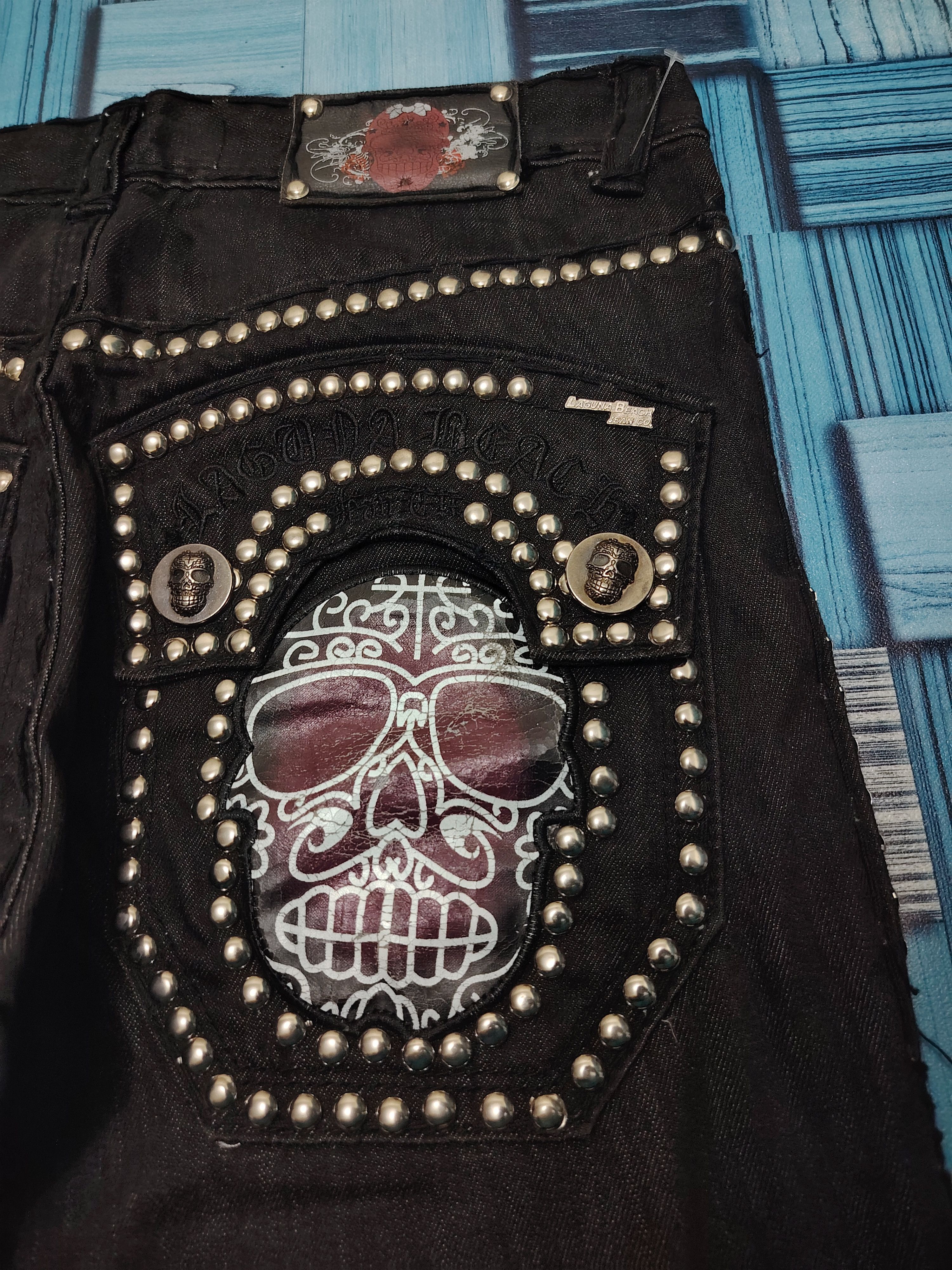 Affliction Rare! 90's Laguna Beach Crazy Jeans Button Affliction design Size US 31 - 15 Thumbnail