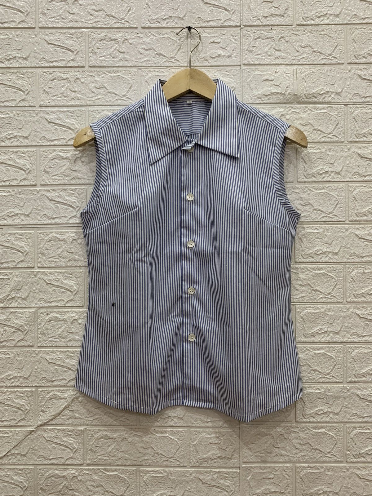 Issey Miyake design studio sleeve less stripe shirt