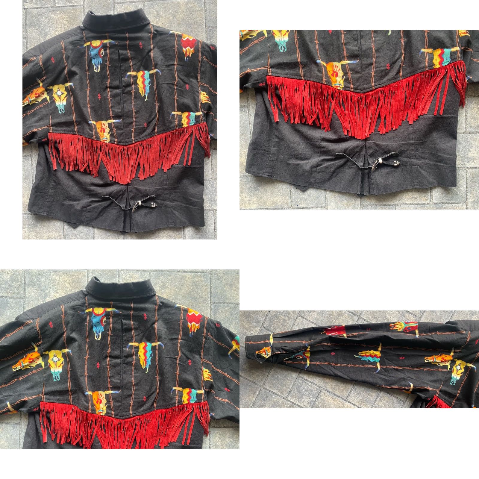 Vintage VINTAGE Longhorn By Niver Western Wear WOMENS MED Shirt Jacket Black/Red Fringe M Size M / US 6-8 / IT 42-44 - 10 Thumbnail