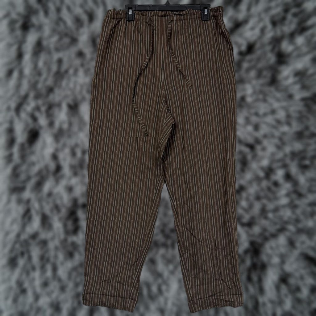 Liz Claiborne VINTAGE Liz Claiborne Collection Pants Women 10 Brown Striped Elastic Waist Pockets Lightweight Rayon 29.5in Inseam Casual Business Mens Womens Girls? Size 32" / US 10 / IT 46 - 1 Thumbnail