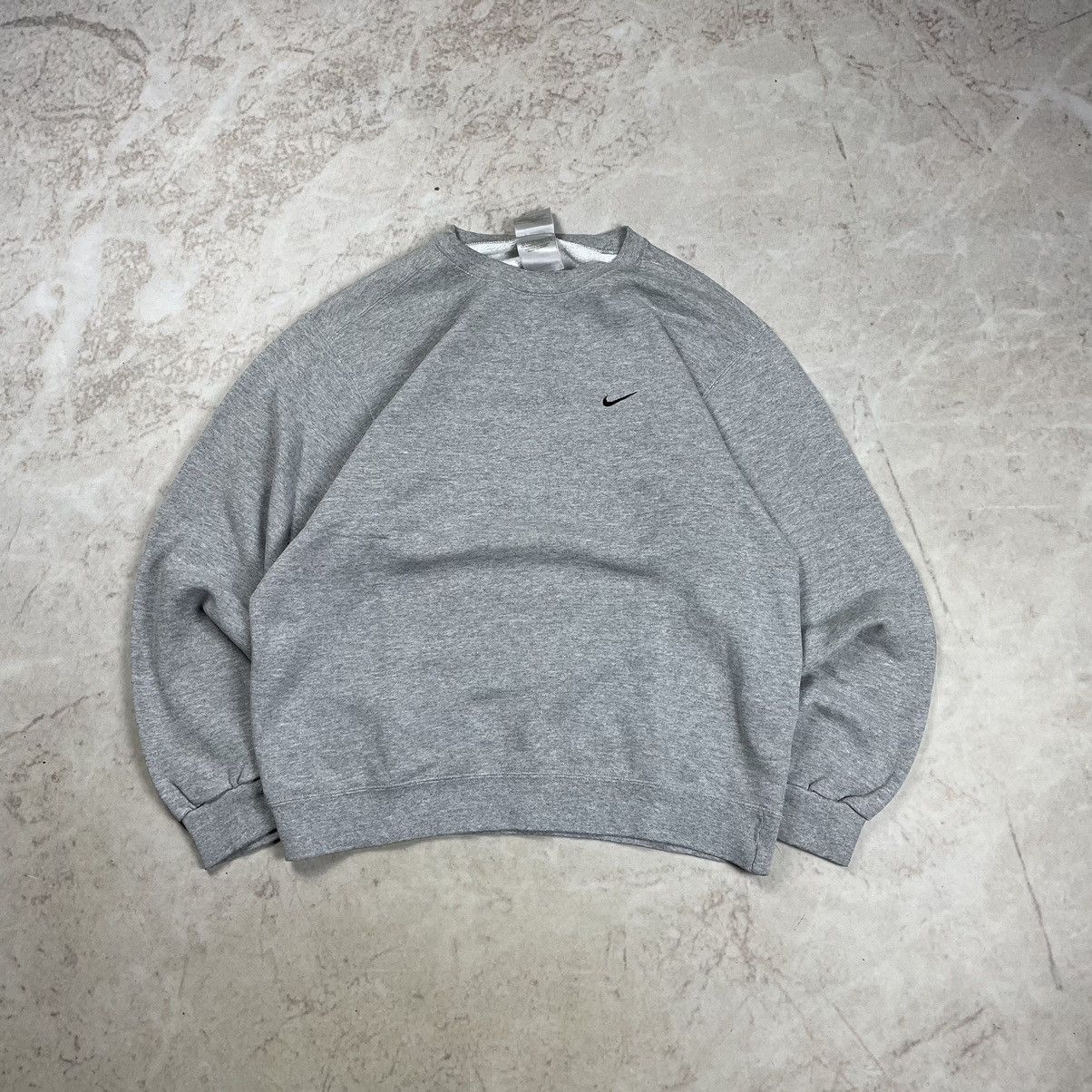Vintage 90s Nike Spell Out Swoosh Boxy Fit Grey Crewneck