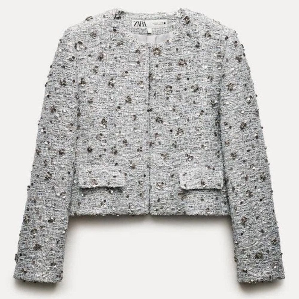 Zara ZARA ZW COLLECTION SS24 CROPPED SILVER SEQUIN JACKET REF. 2 Size M / US 6-8 / IT 42-44 - 6 Thumbnail