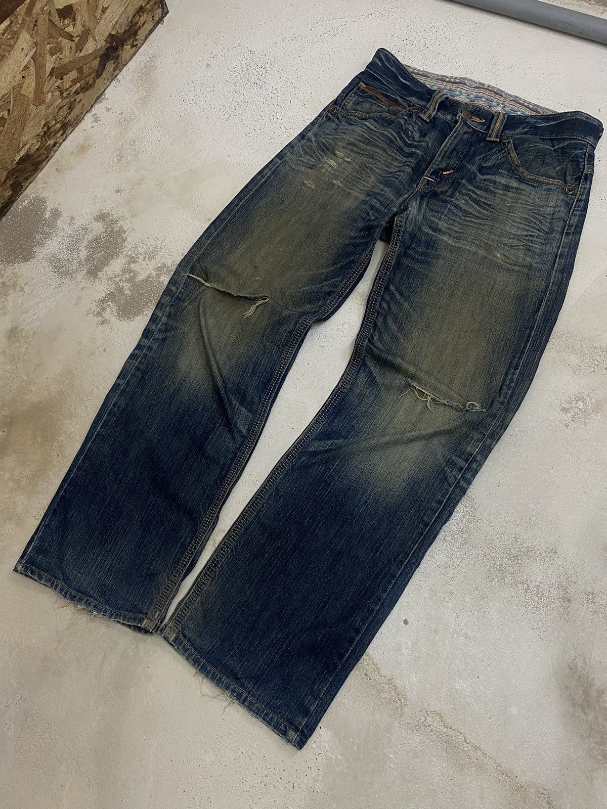 If Six Was Nine × Japanese Brand × Le Grande Bleu (L.G.B.) Edwin XV Japan Distressed Mud Washed Dirty Loose Fit Size US 32 / EU 48 - 3 Thumbnail