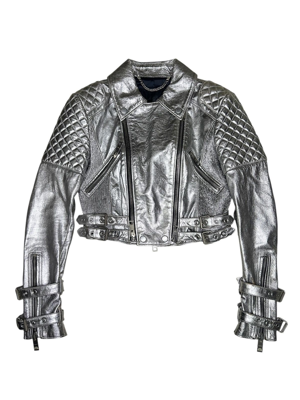 Burberry Prorsum S/S 11 Silver Quilted Moto Jacket Size M / US 6-8 / IT 42-44 - 1 Thumbnail