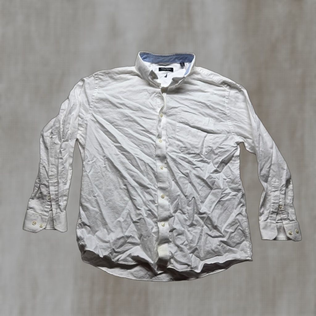 Nautica Nautica Dress Shirt Solid White Button Up Dress Long Sleeve Adult Men 16.5 L Slim Size 42R - 1 Thumbnail
