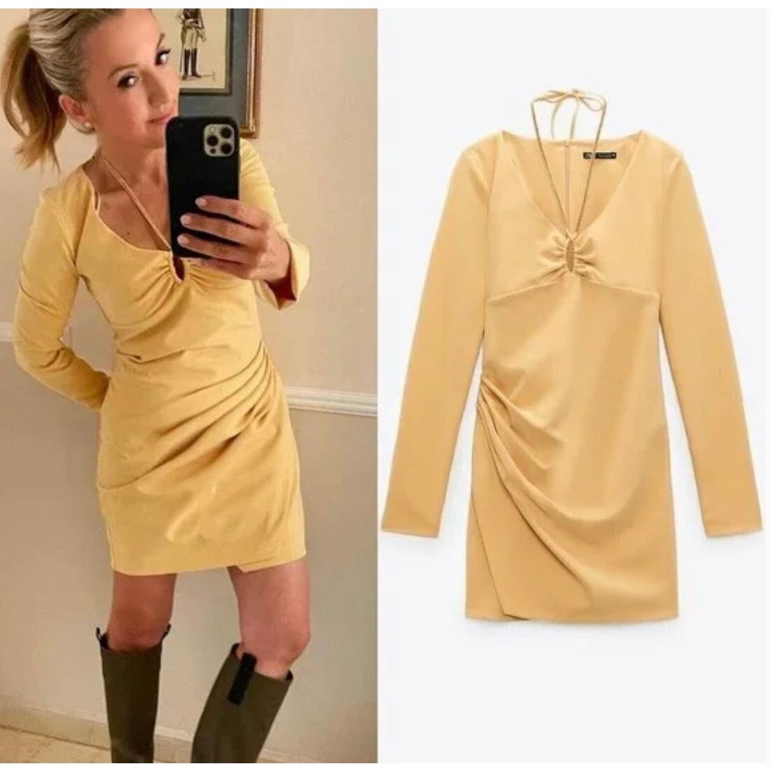 Zara ZARA DRAPED DRESS WITH JEWEL STRAP LIGHT YELLOW Size M / US 6-8 / IT 42-44 - 3 Thumbnail