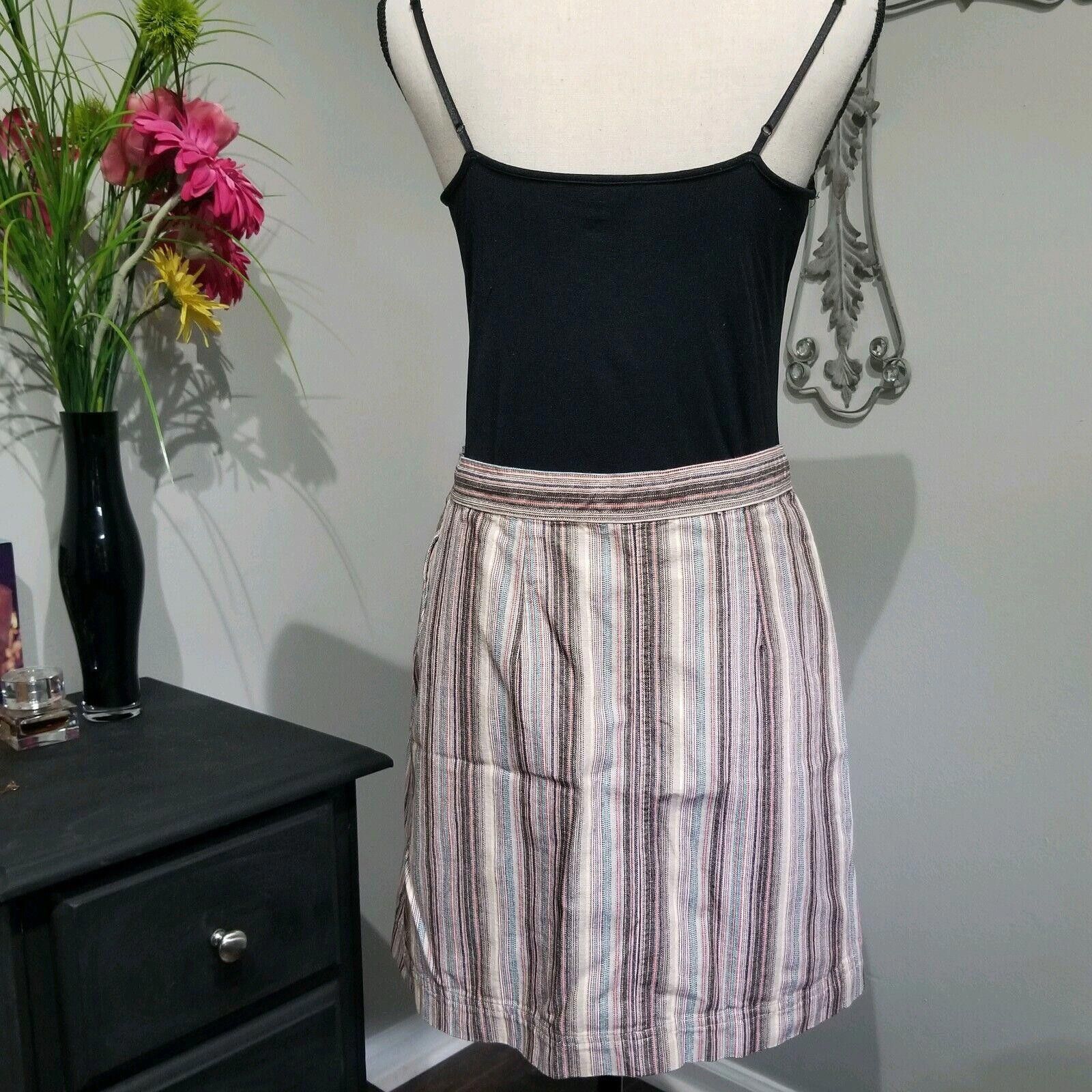 Designer Christopher & Banks Skirt 8 Striped Cotton Drawstring Size 30" / US 8 / IT 44 - 3 Thumbnail