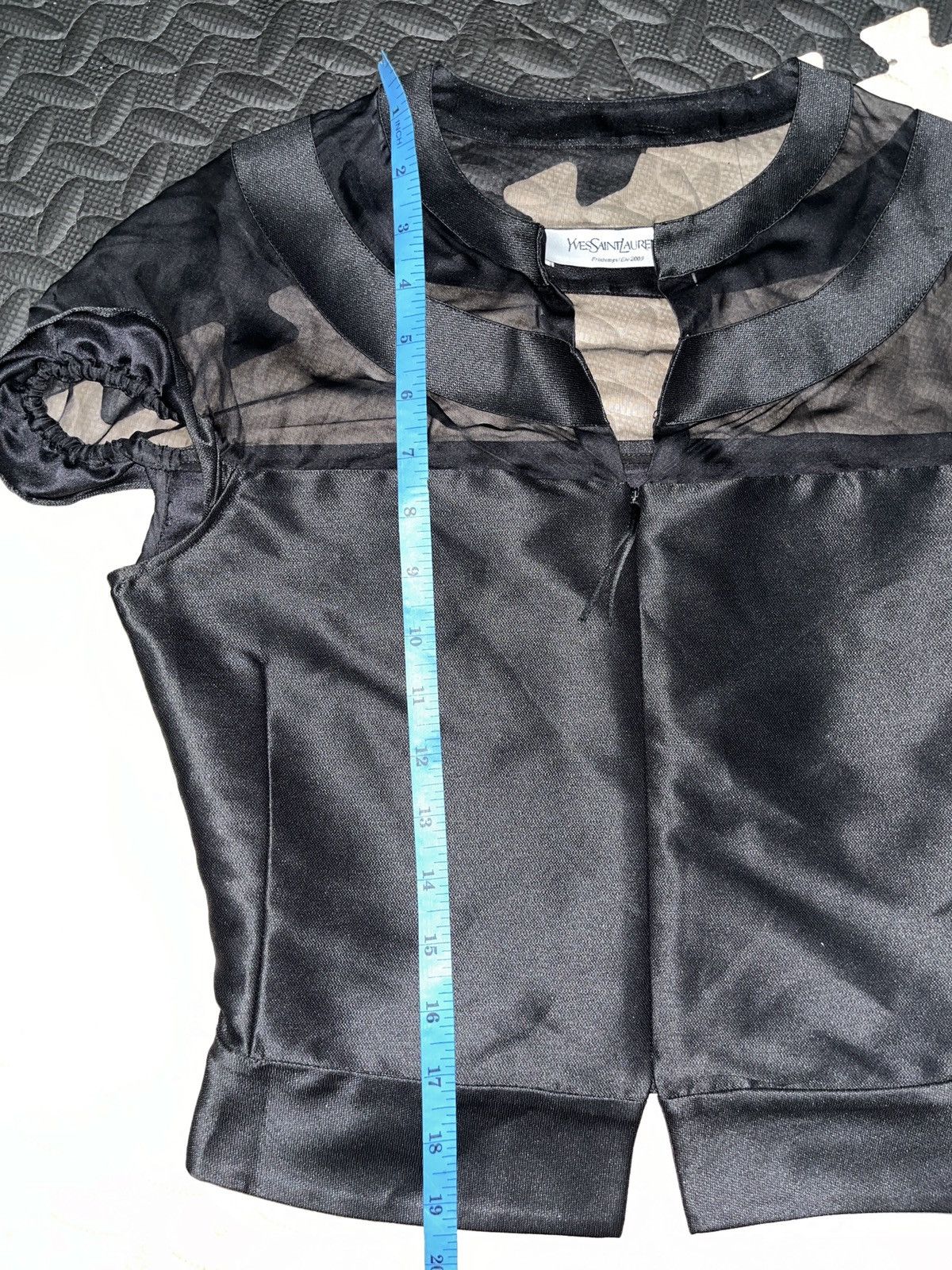 Yves Saint Laurent Black Satin & Organza Blouse Size XS / US 0-2 / IT 36-38 - 9 Thumbnail