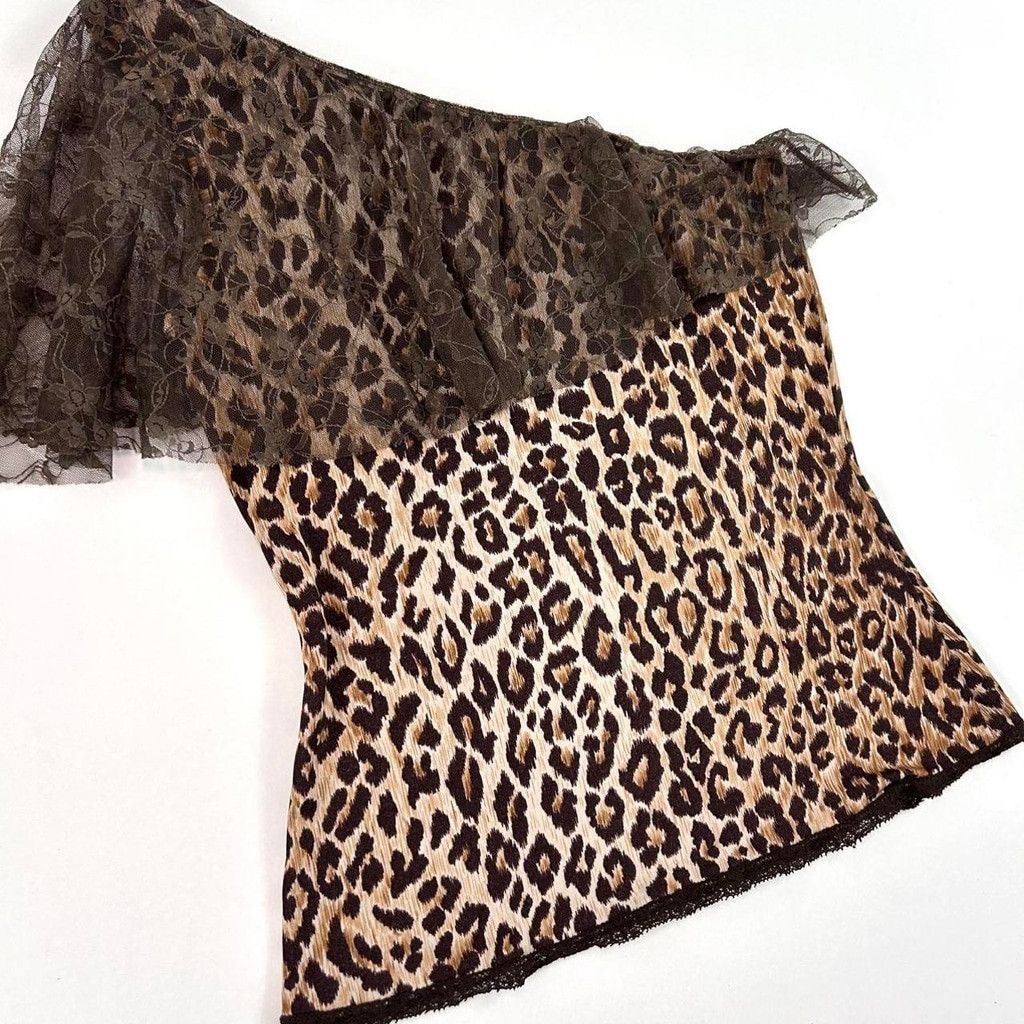 Dolce & Gabbana y2k D&G one shoulder leopard print top, lace overlay Size S / US 4 / IT 40 - 5 Thumbnail