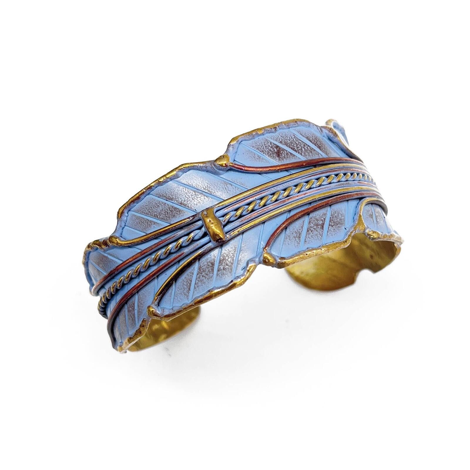Other Brass Patina Cuff Bracelet - Blue Leaf Size ONE SIZE - 1 Thumbnail