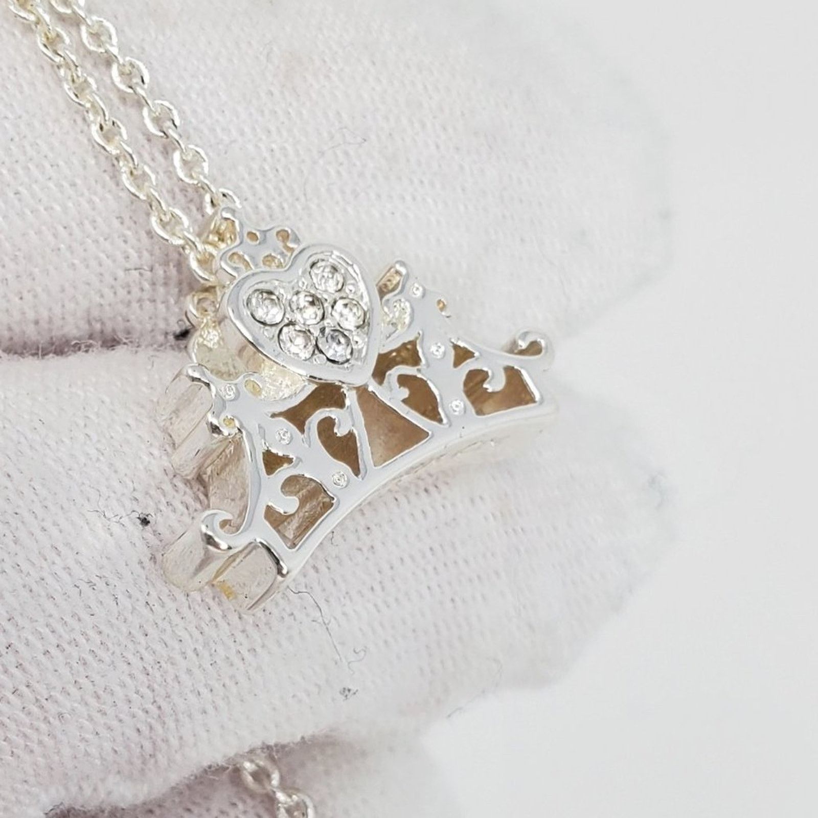 Disney Disney Silver & White Rhinestone Heart Crown Necklace Size ONE SIZE - 4 Thumbnail