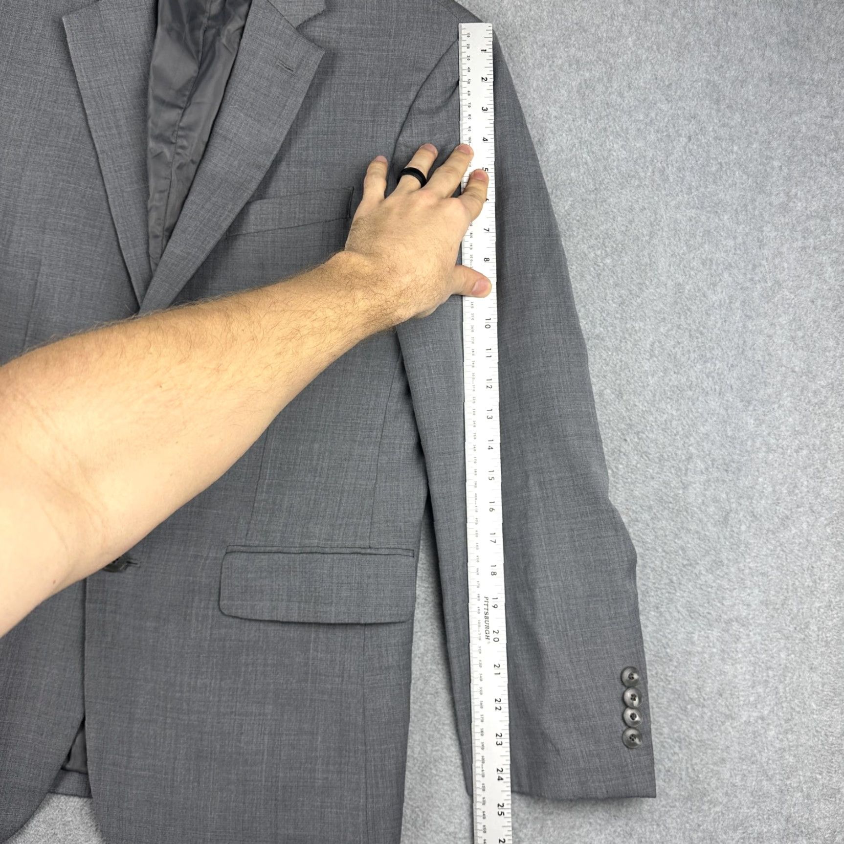 Jos. A. Bank Jos. A. Bank 1905 Suit Jacket Mens 40R Gray Wool Two-Button Slim Tailored Fit Notch Lapel Basic Formal Wedding Business Chocolate Gray Size 40R - 3 Thumbnail