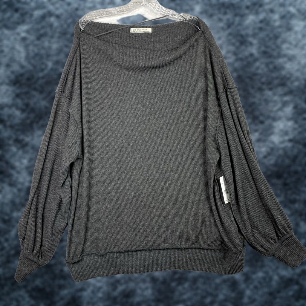 Free People We the Free People Sweater Womens M Gray Ribbed Balloon Sleeve Slouch Neck NWT Size M / US 6-8 / IT 42-44 - 1 Thumbnail