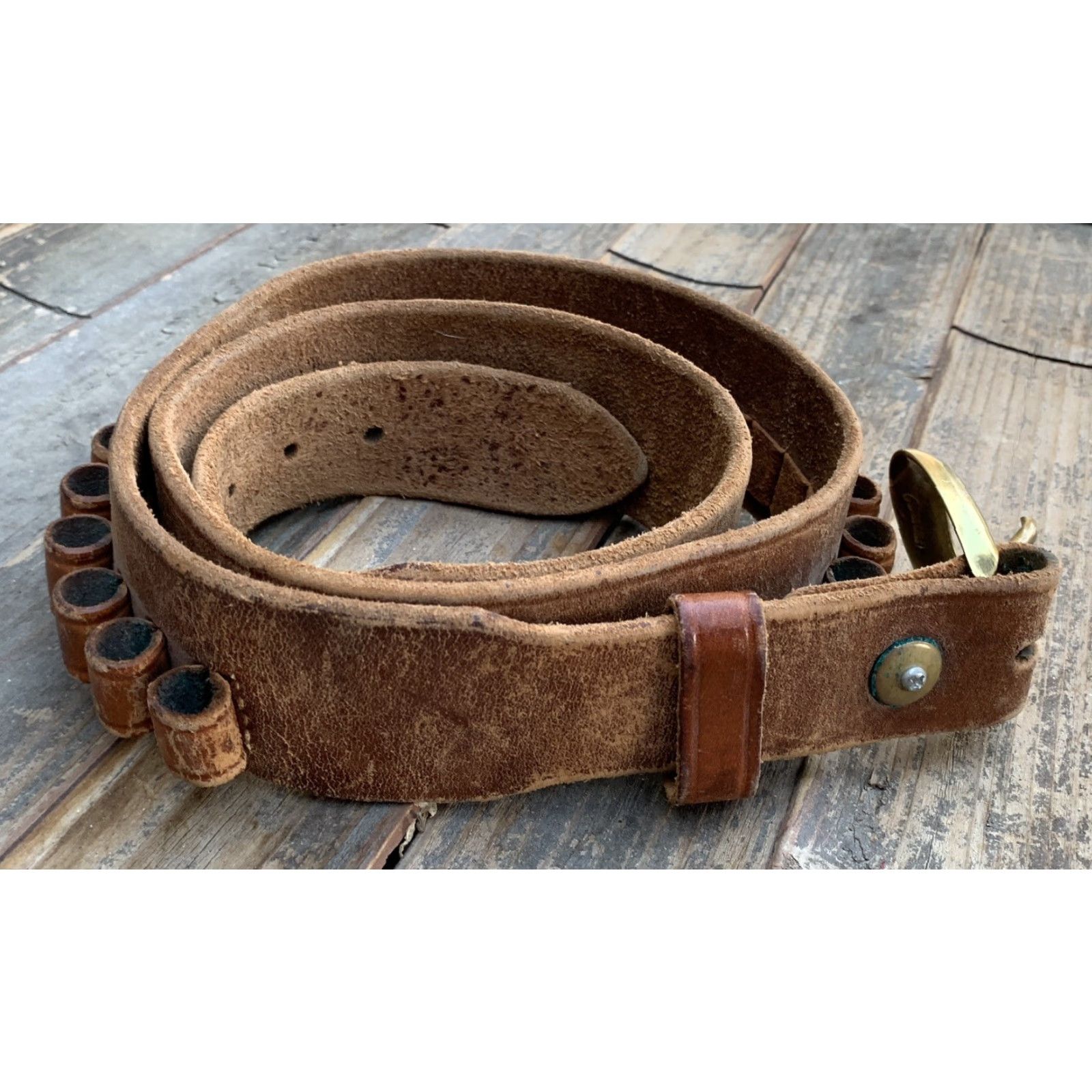 Vintage VINTAGE Safariland Leather Ammo Belt Distressed From Wear Size 42 Brass Buckle Size 42 - 7 Thumbnail