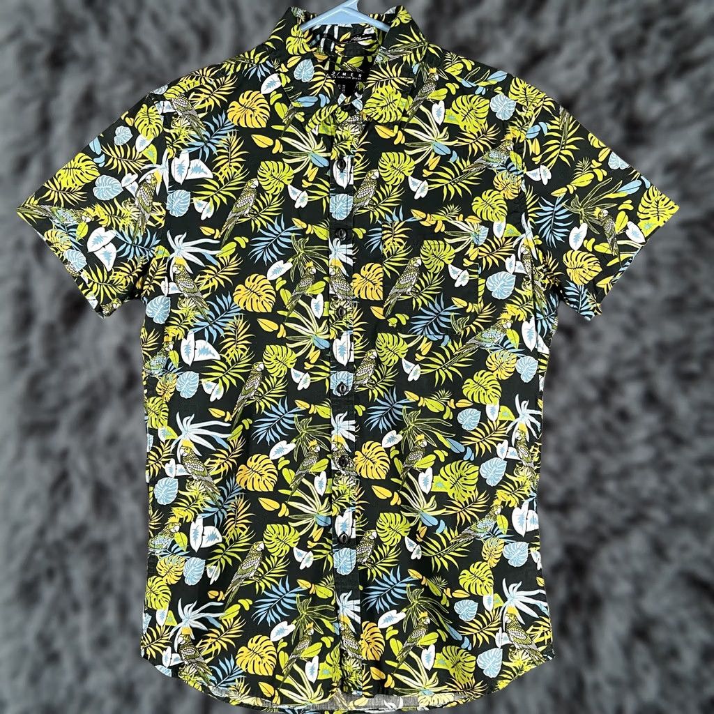 21 Men 21 Men Shirt XS Black Tropical Hawaiian Parrot Leaf Short Sleeve Button Up Mens Size US XS / EU 42 / 0 - 1 Thumbnail