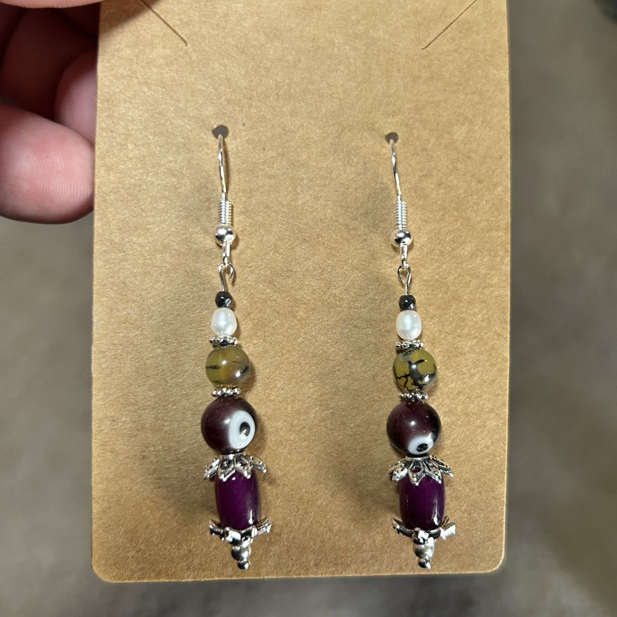 Handmade Handcrafted elegant vintage bead cat eye glass earrings Size ONE SIZE - 2 Thumbnail
