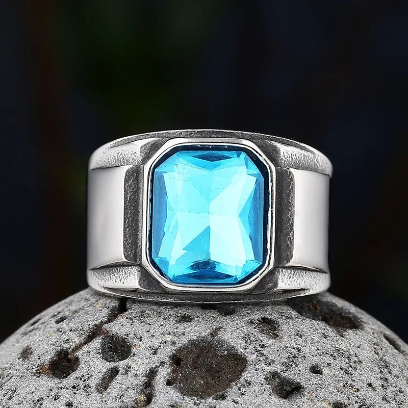 Vintage Rock Blue Gemstone Ring Size ONE SIZE - 4 Thumbnail