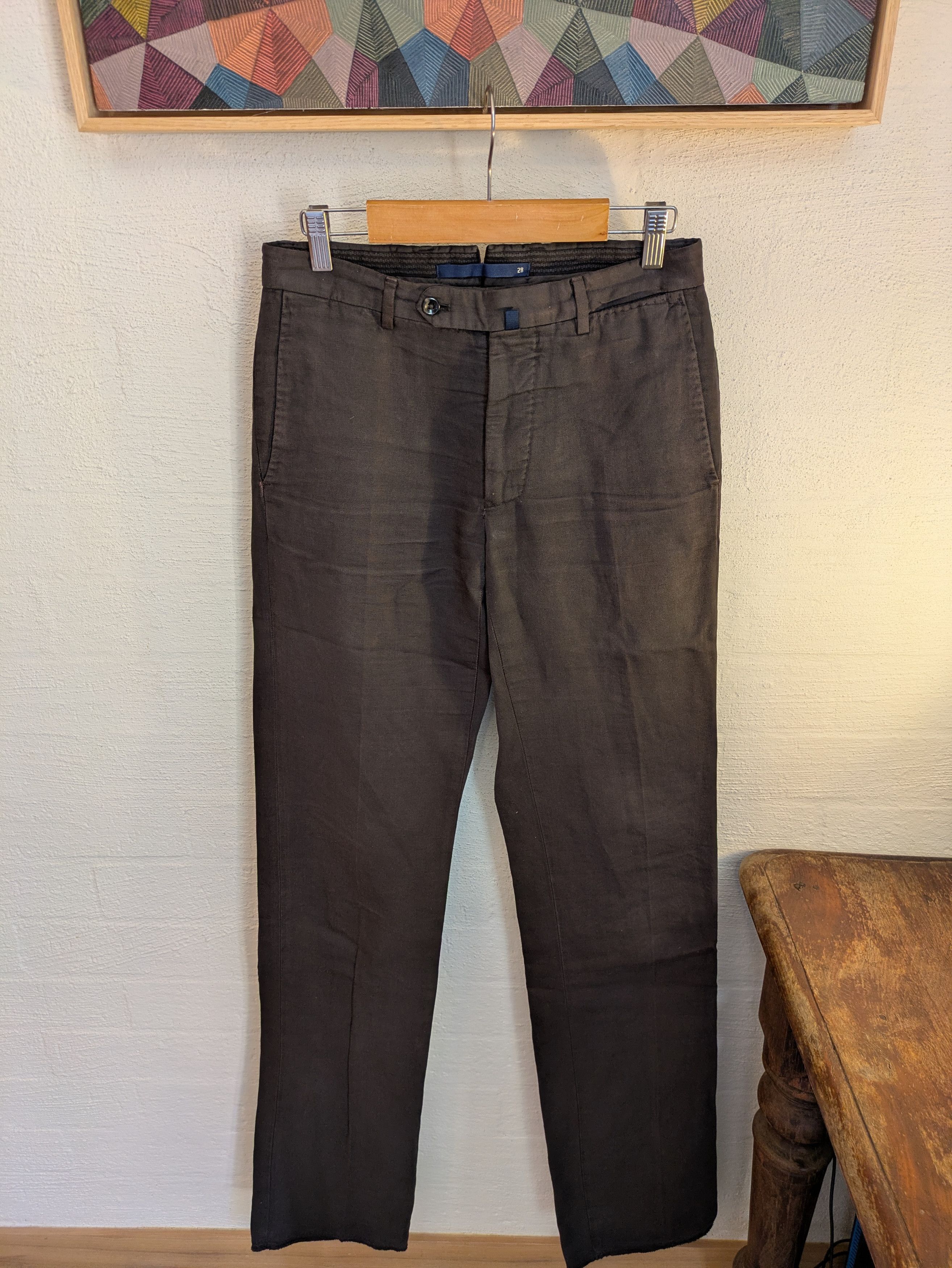 Incotex Incotex “Chinolino” Linen–Cotton Trousers – Dark Brown Size US 28 / EU 44 - 1 Thumbnail