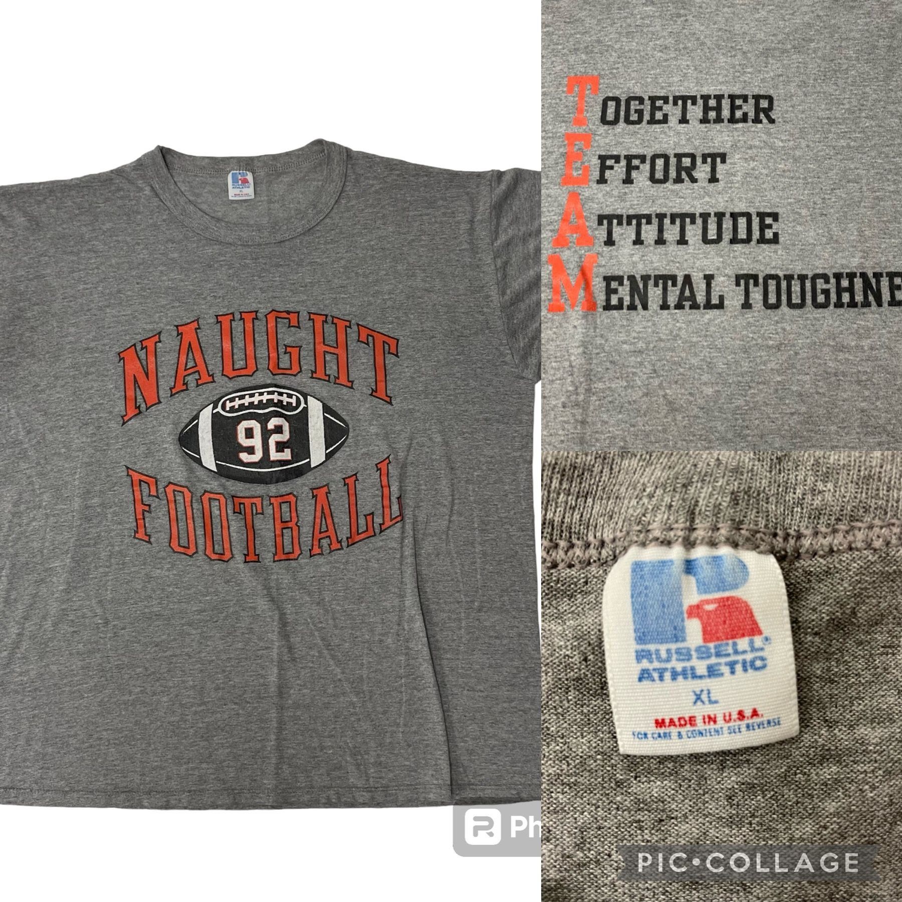 60’s Russell Athletic HEATHER Gray Naught FOOTBALL TEAM T
