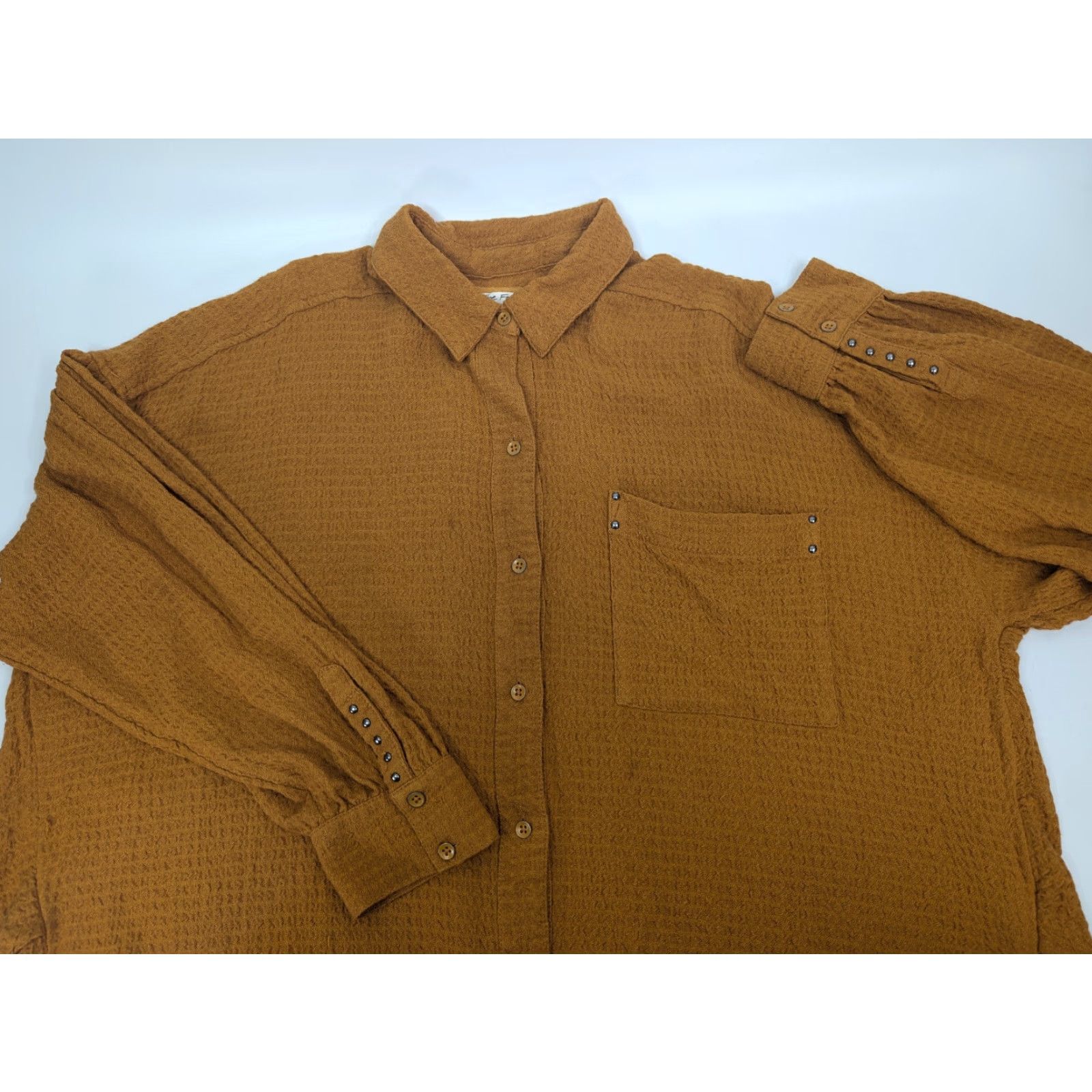 Vintage We the Free We the Free Women's Size Medium Mustard Orange Hidden Valley Button Top Shirt Oversized Button-Up Size M / US 6-8 / IT 42-44 - 2 Thumbnail