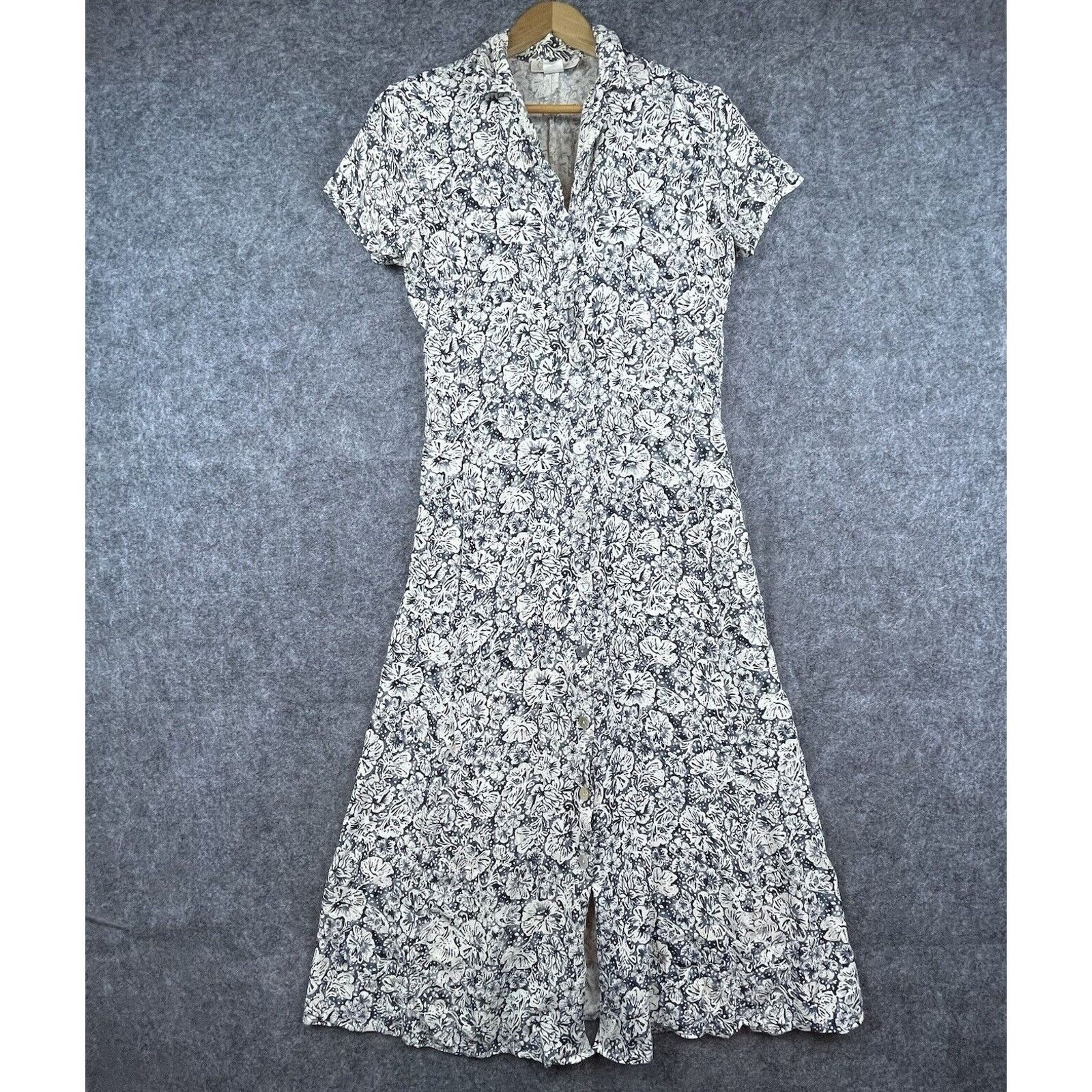Other Vintage Cameo Dress Large Blue White Flowers Country Farm Size L / US 10 / IT 46 - 1 Thumbnail