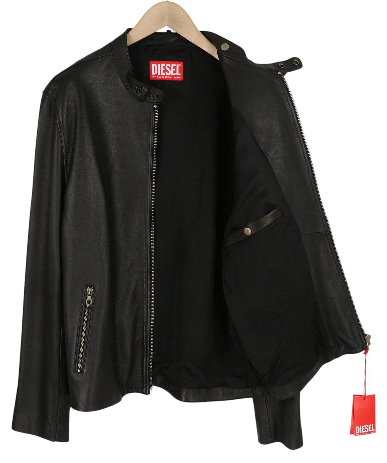 Diesel L-METALO 54 Black Sheepskin Leather Zip Logo Jacket 82855 Size US L / EU 52-54 / 3 - 2 Thumbnail