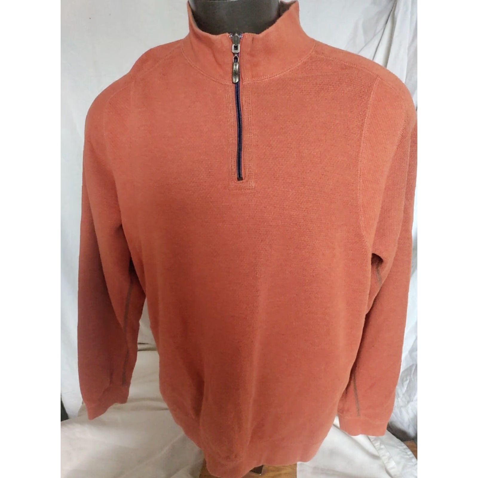 TOMMY BAHAMA Men's Orange & Brown Cotton Reversible 1/4 Zip Mock Neck Sweater L-XL