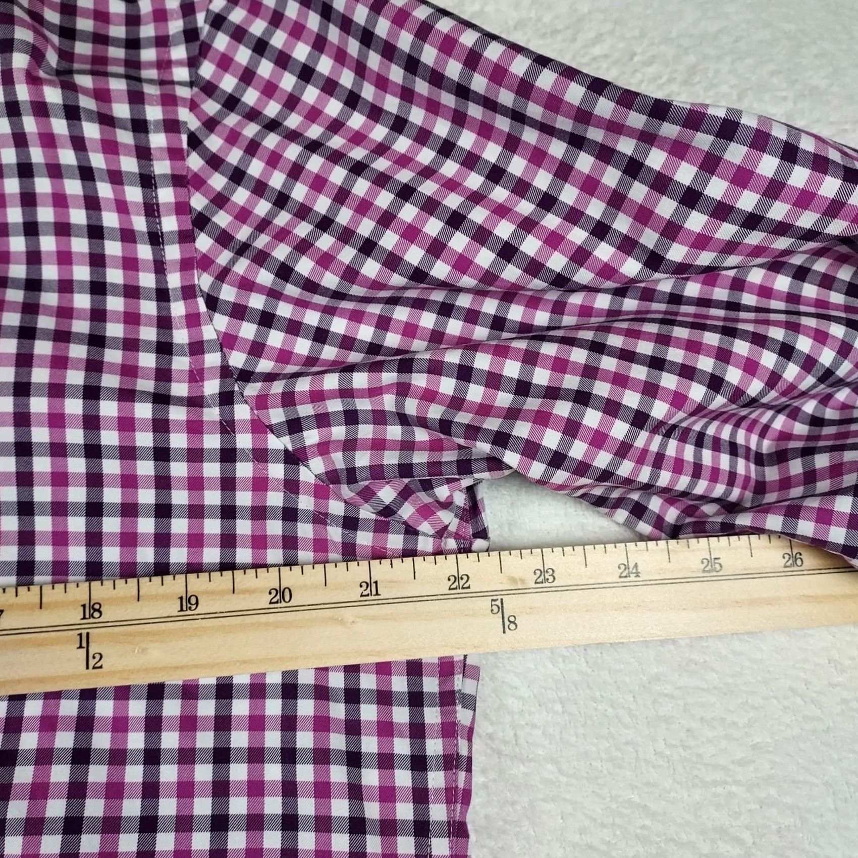 BUGATCHI Bugatchi Uomo Men’s 100% Cotton Pink Purple Check Button-Down Shirt Slim Fit Shirt L Pink Purple Check Men’s Shirt 15.5 Neck Mens Regular Fit Bant Size US L / EU 52-54 / 3 - 4 Thumbnail