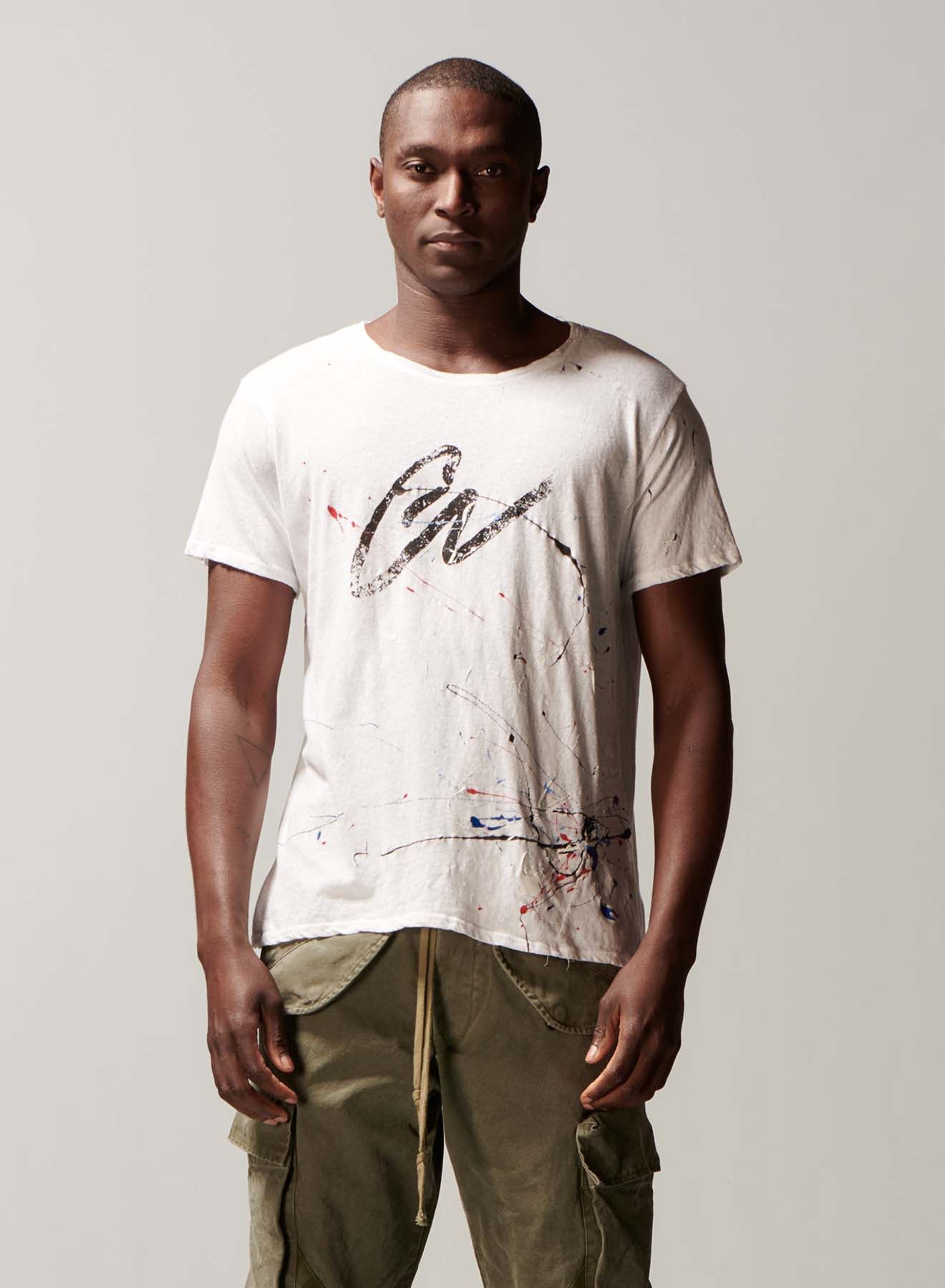 Greg Lauren White Paint Splatter Tee