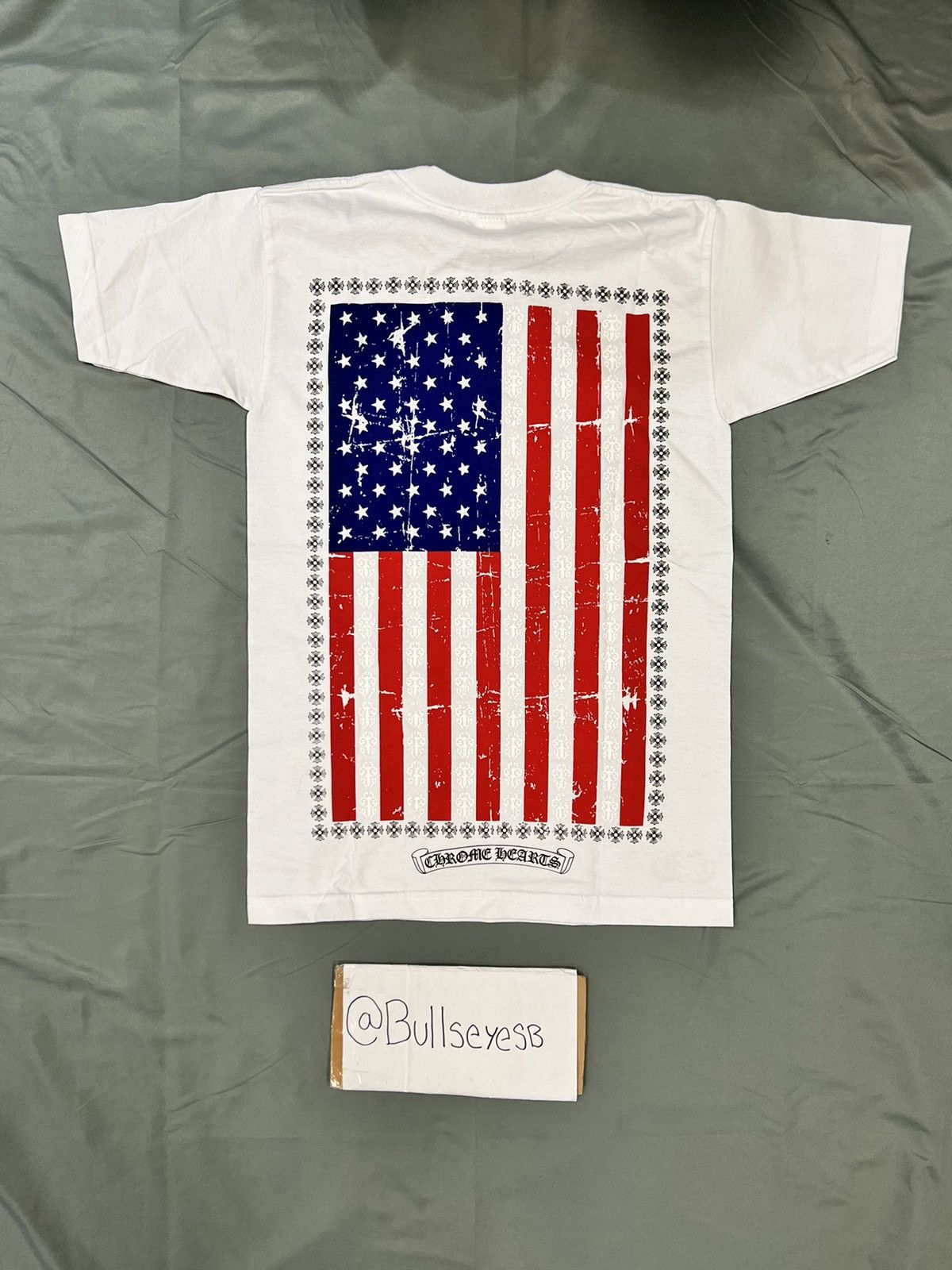 image of Chrome Hearts Vintage Usa Flag White T-Shirt, Men's (Size Small)