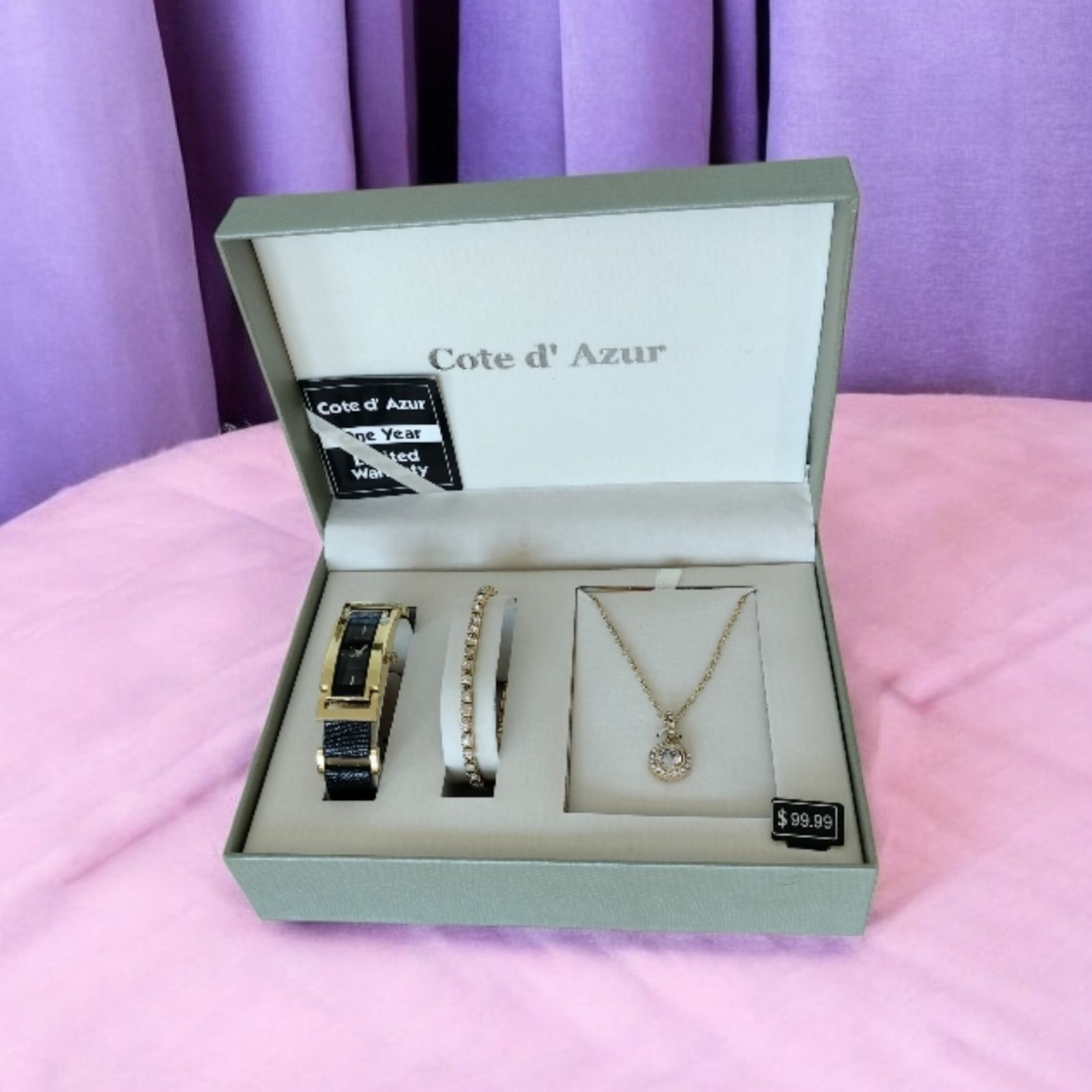 Vintage Cote D Azur Jewelry Set Watch Bracelet Necklace Gift Box Wom Size ONE SIZE - 11 Thumbnail