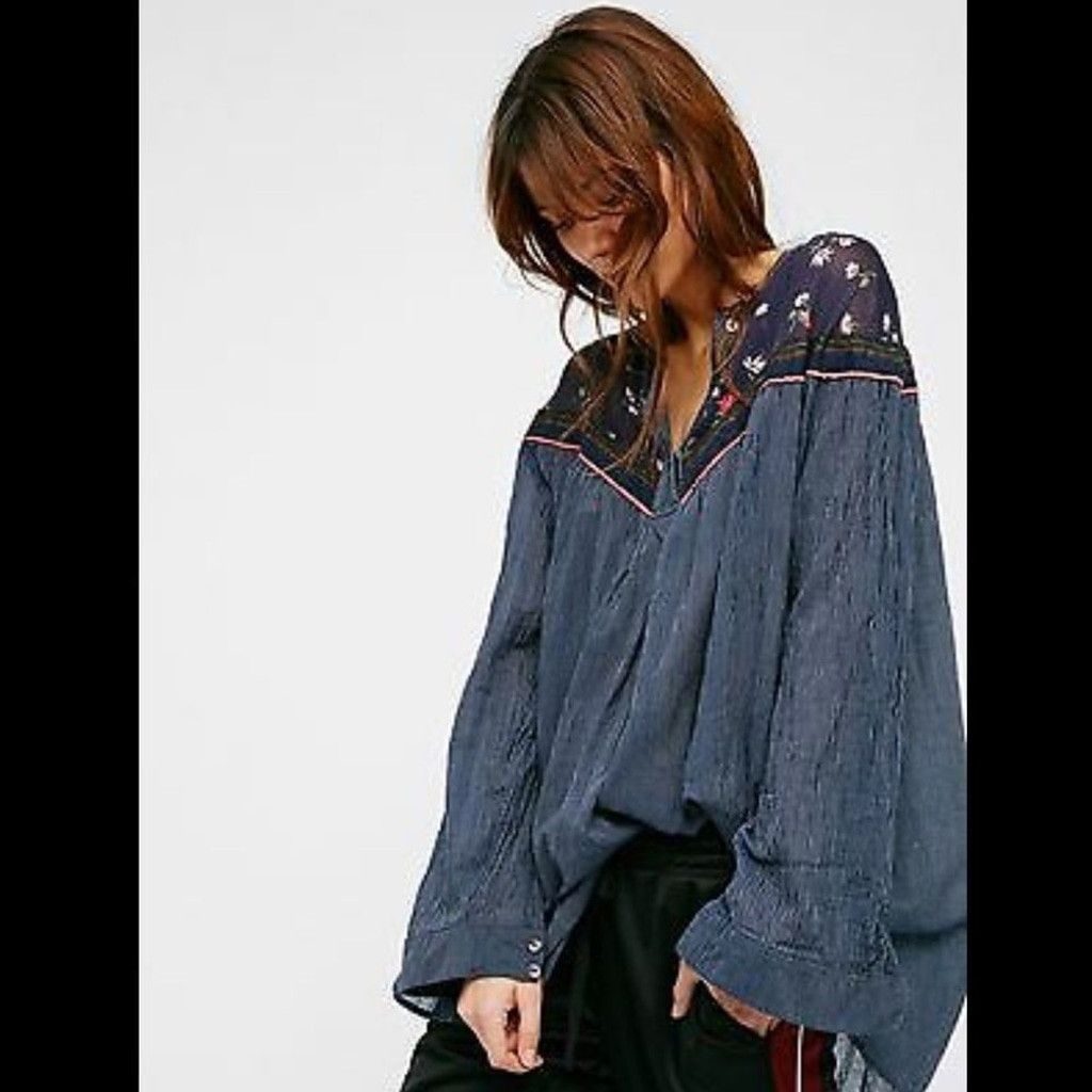 Free People FREE People Blue Hearts and Color Tunic Boho Blouse XS Size XS / US 0-2 / IT 36-38 - 11 Thumbnail