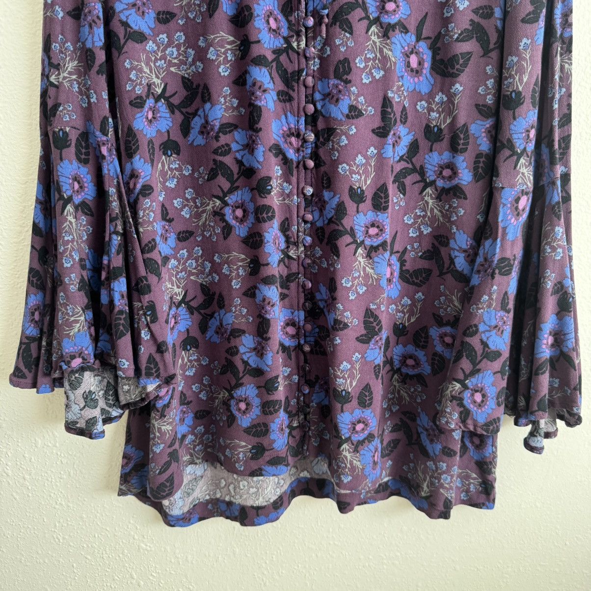 Free People FREE PEOPLE Purple Blue Boho Floral Mystery Tunic Blouse Size M / US 6-8 / IT 42-44 - 8 Thumbnail