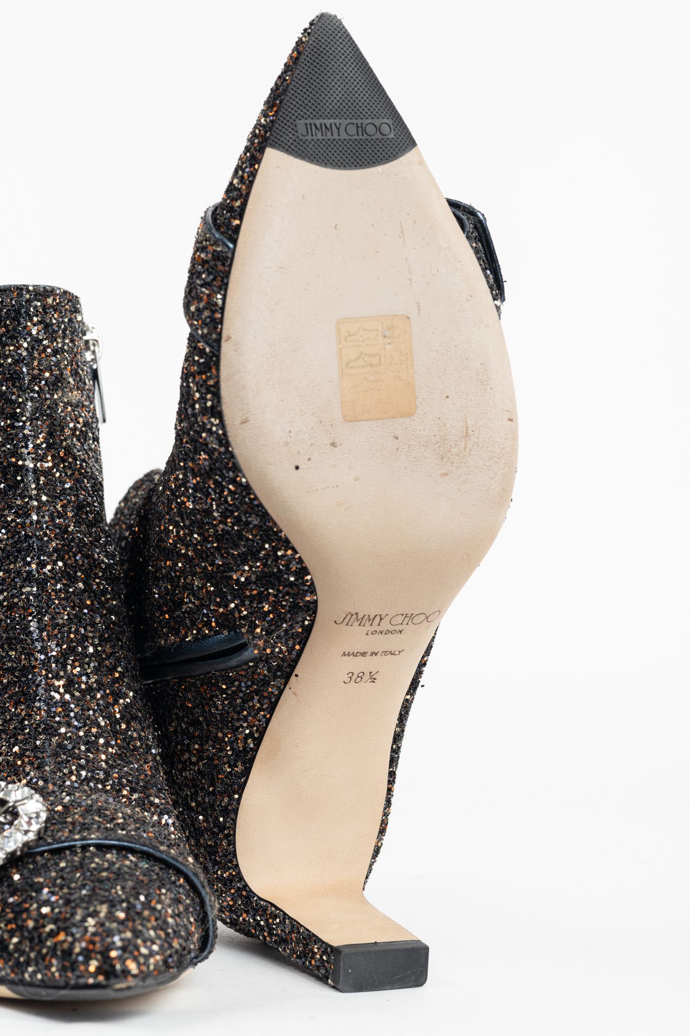 Jimmy Choo Jimmy Choo Hanover 65 Twinkle Glitter Buckled Booties Size US 8 / IT 38 - 5 Thumbnail