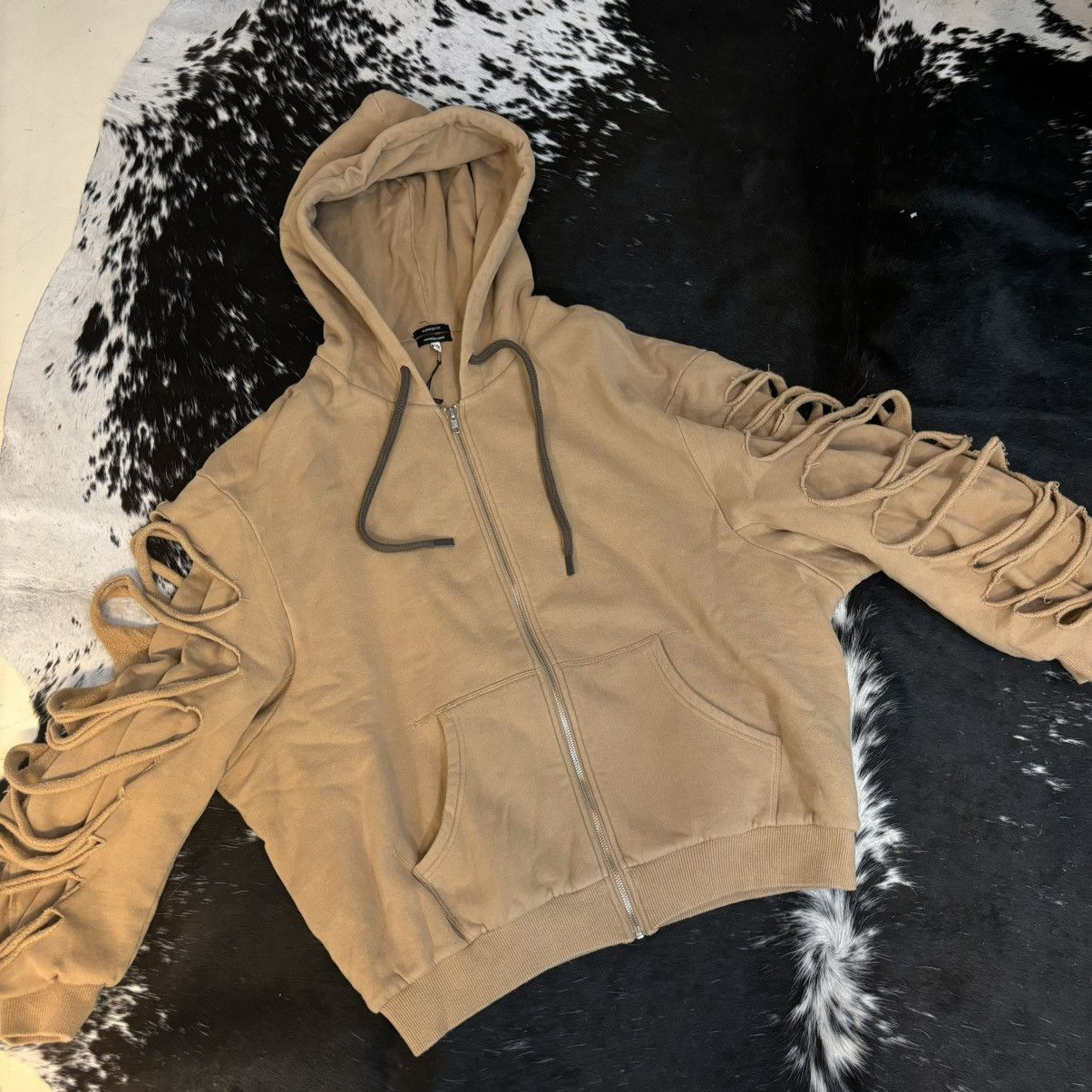 r13 DOUBLE LAYER SLASHED OVERSIZED ZIP HOODIE