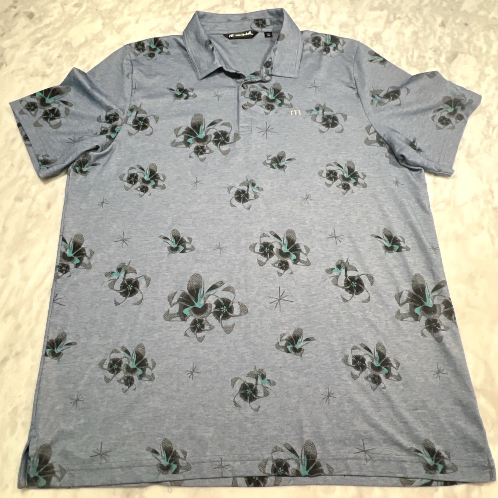 TravisMathew TRAVIS MATHEW Polo Shirt Men’s 2XL Blue Floral Print Golf Pima Cotton Blend Logo Shirt Size US XXL / EU 58 / 5 - 2 Thumbnail