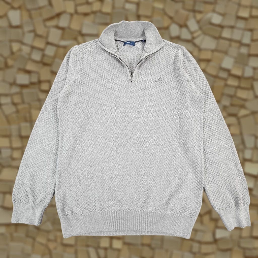 Gant GANT Mens Jumper Grey Medium Quarter Zip Knit Cotton Argyle Diamond Casual Tight-Knit Size US M / EU 48-50 / 2 - 1 Thumbnail