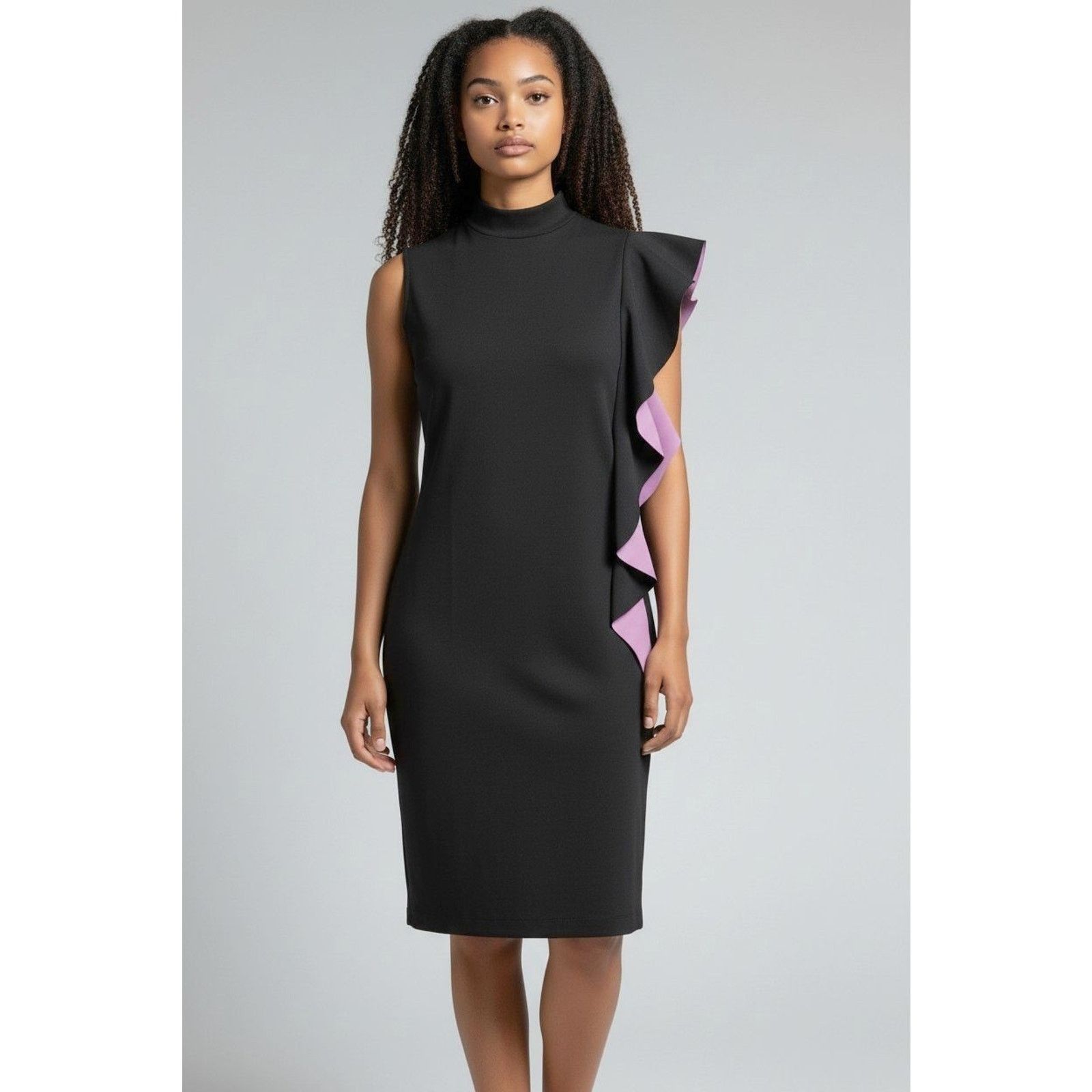 Shanghai Tang SHANGHAI TANG Black Pink Ruffle Sleeveless Sheath Dress Sz S Size S / US 4 / IT 40 - 1 Thumbnail