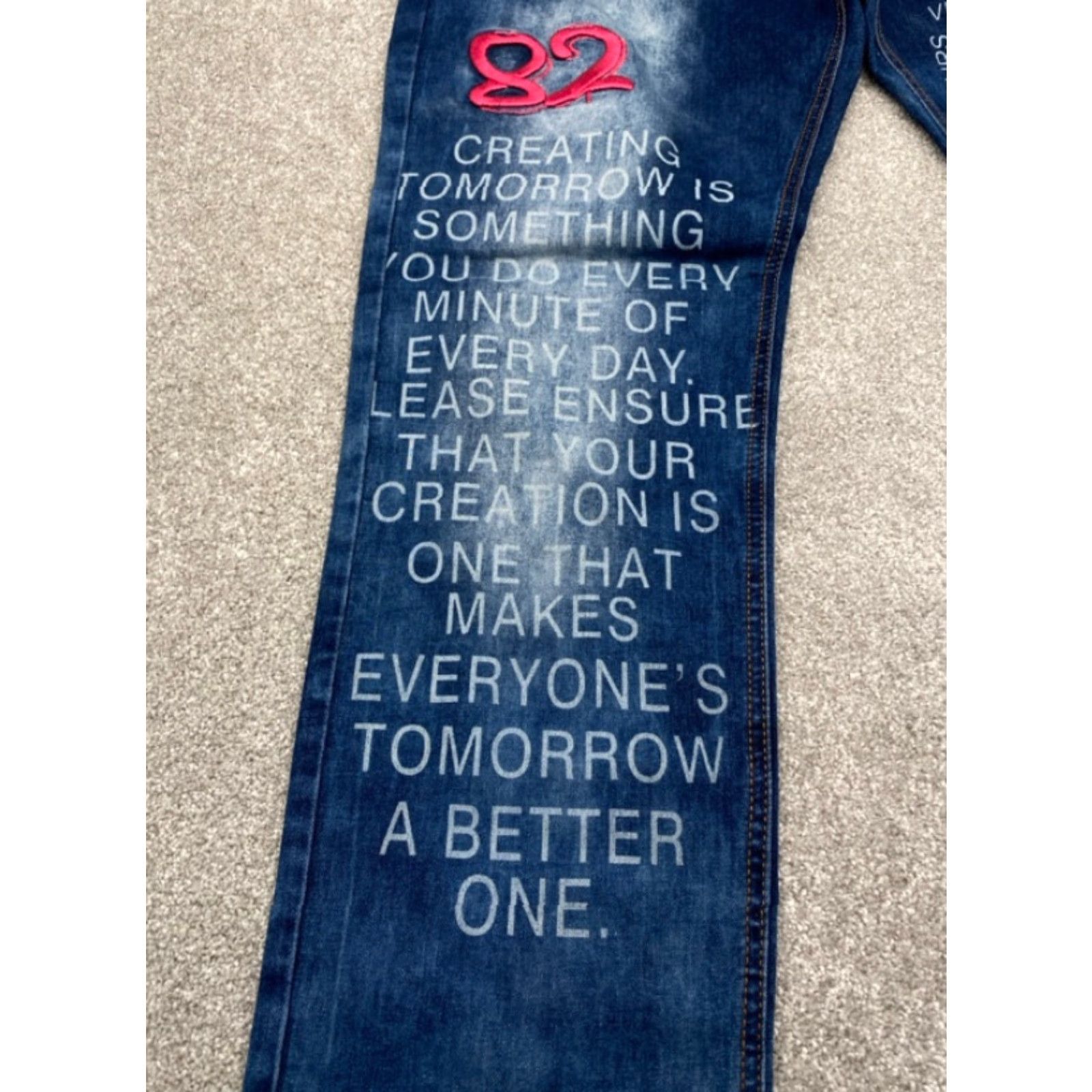 Denime NWT Create 2MRW Mens Denim Jeans 40x34 Distressed Straight Leg 5-Pocket Regular Blue Size US 40 / EU 56 - 2 Thumbnail