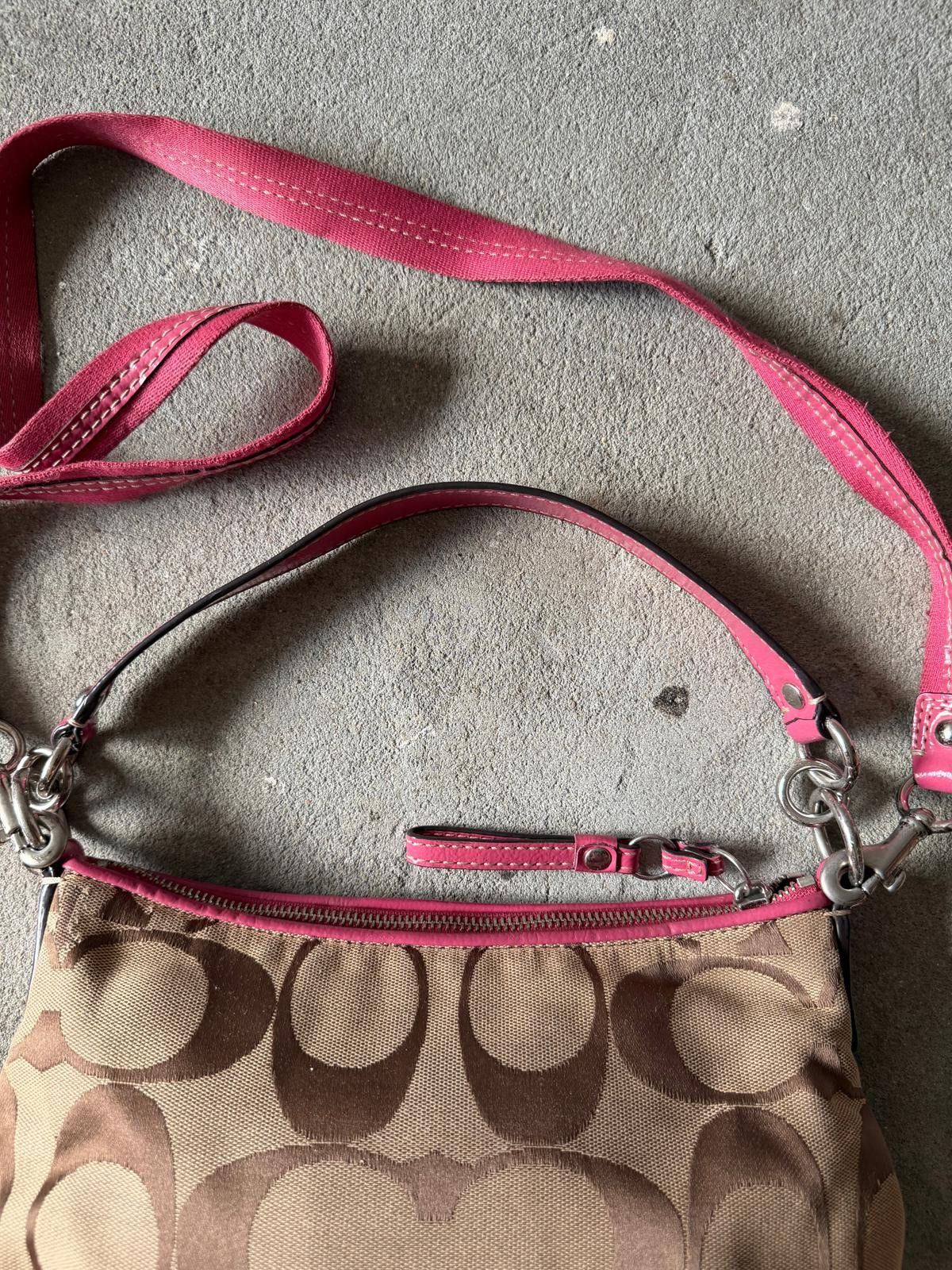 Coach Coach 2Way Signature Stripe Shoulder Bag Beige/Pink Size ONE SIZE - 8 Thumbnail