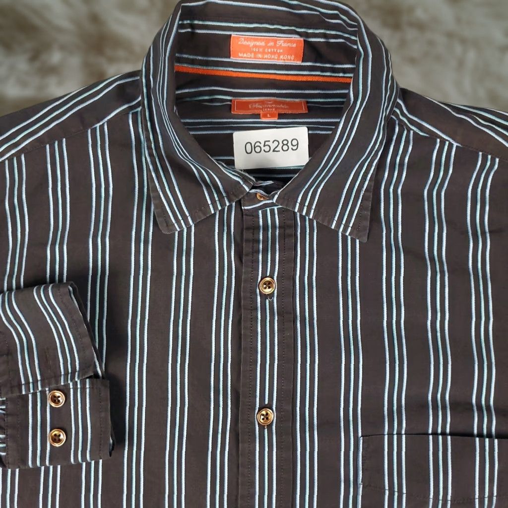 Faconnable Façonnable Shirt Mens L Brown Blue Striped Button-Up Long Sleeve Casual Business Size US L / EU 52-54 / 3 - 1 Thumbnail