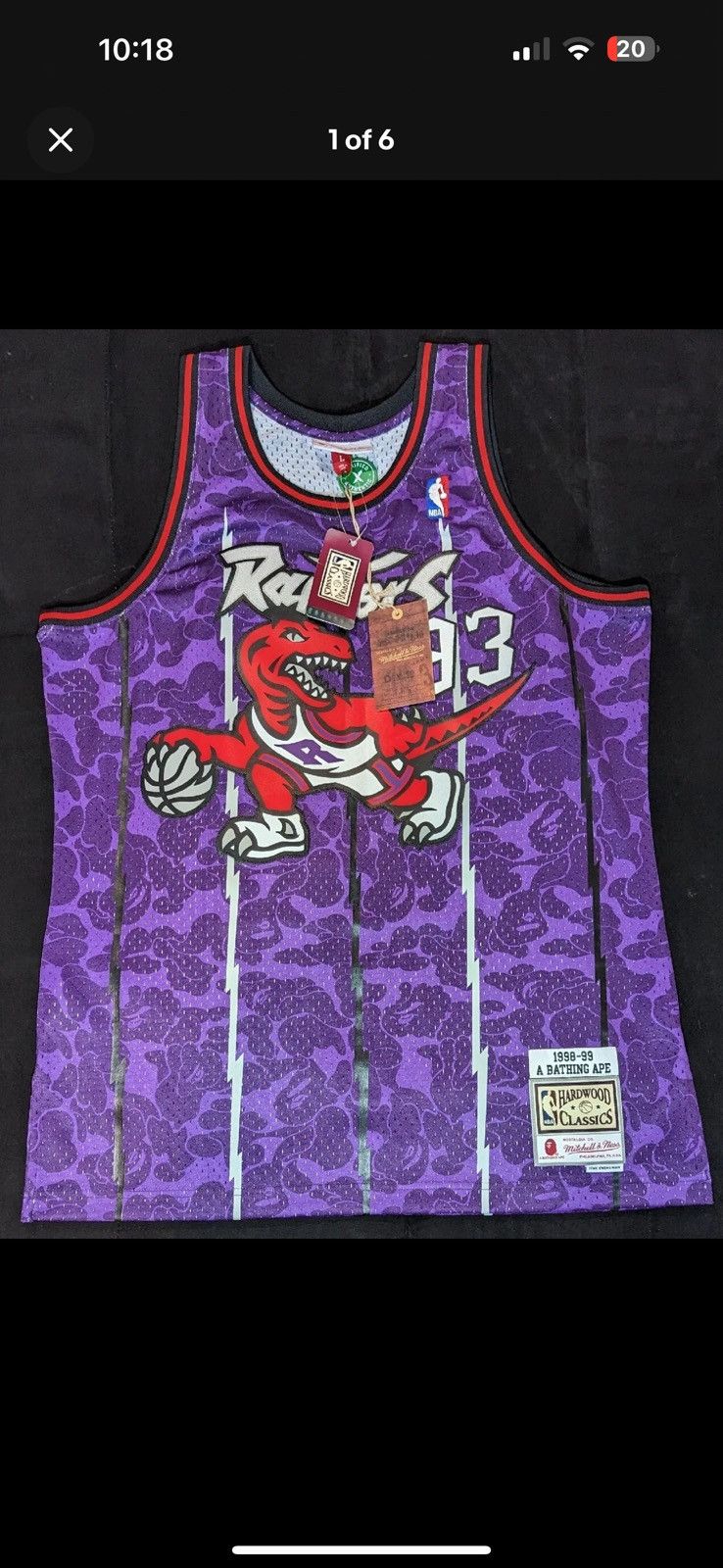 image of Bape X Mitchell & Ness Toronto Raptors Swingman Jersey in Purple, Men's (Size Large)