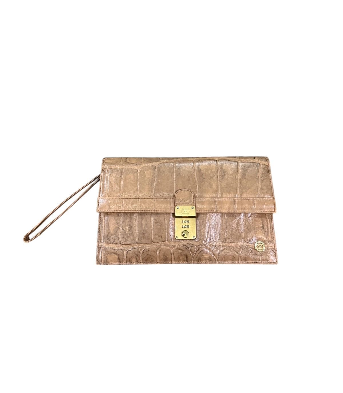 Valentino RARE VALENTINO GARAVANI EMBOSSED CROC LEATHER CLUTCH BAG Size ONE SIZE - 1 Thumbnail