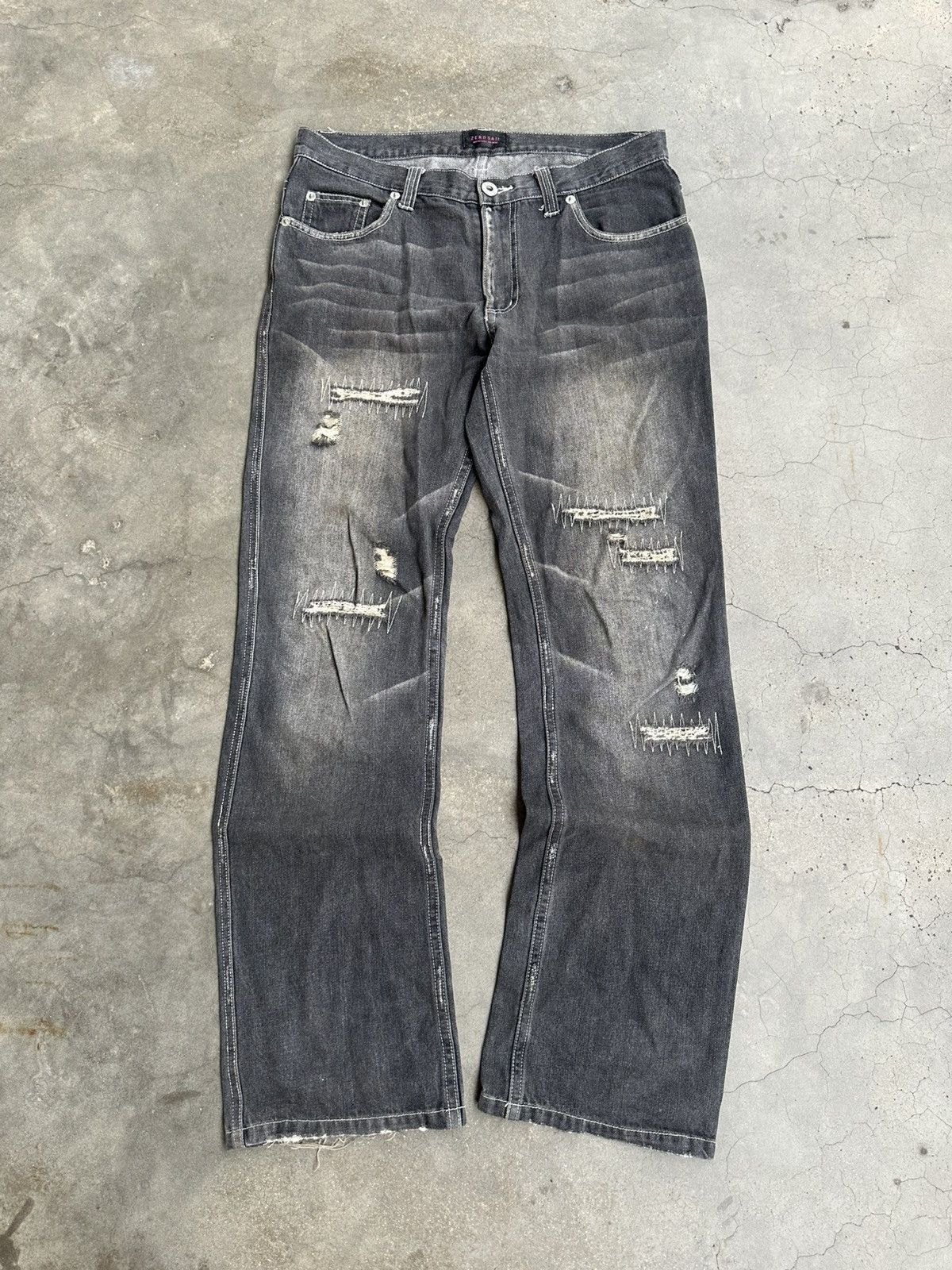 Designer Japanese Brand Zero Sail Distressed Claw Mark Flare Denim Size US 28 / EU 44 - 3 Thumbnail