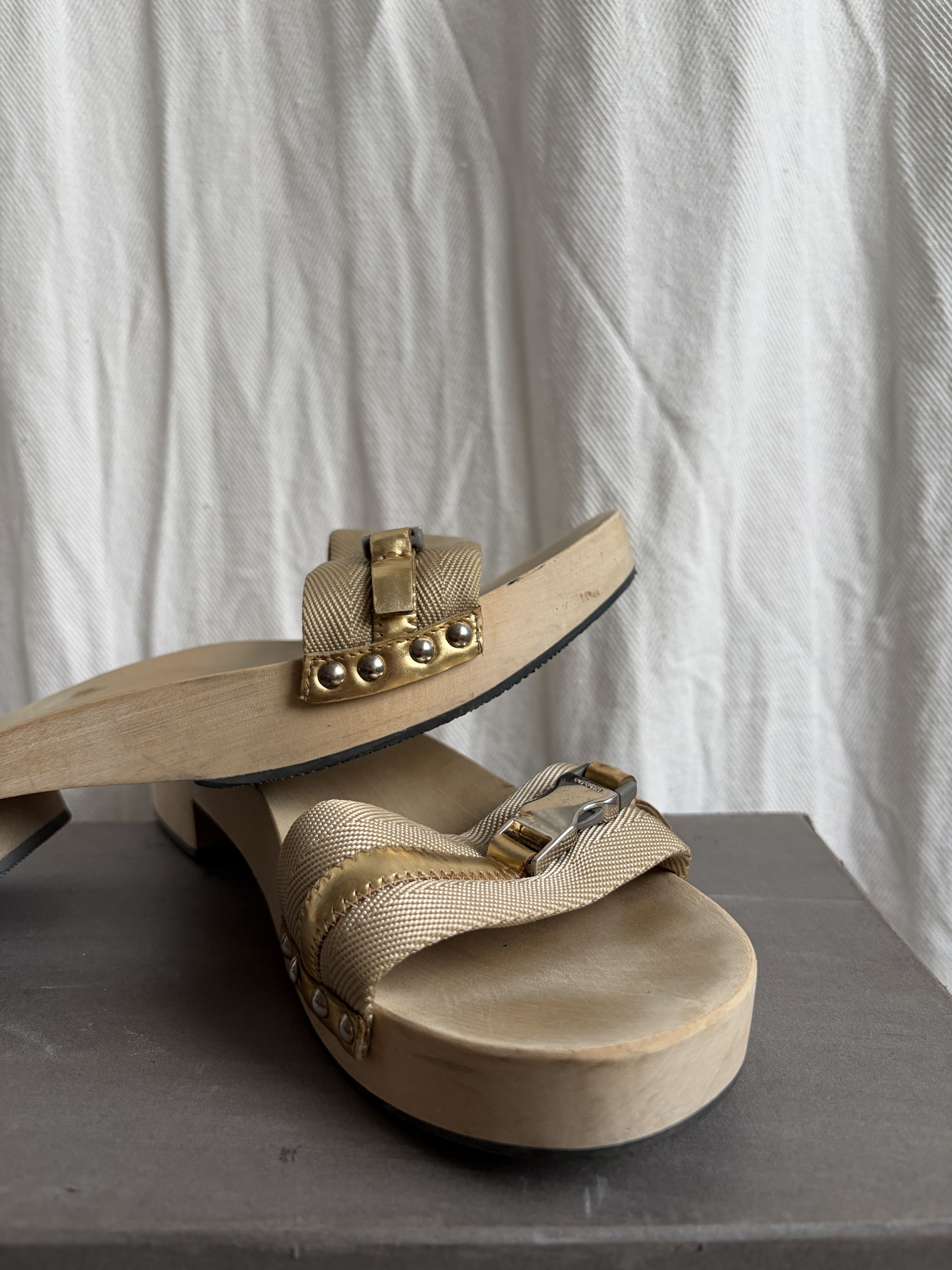 Prada Sport 2000s Wooden Sole Buckle Mules Size US 9 / IT 39 - 3 Thumbnail