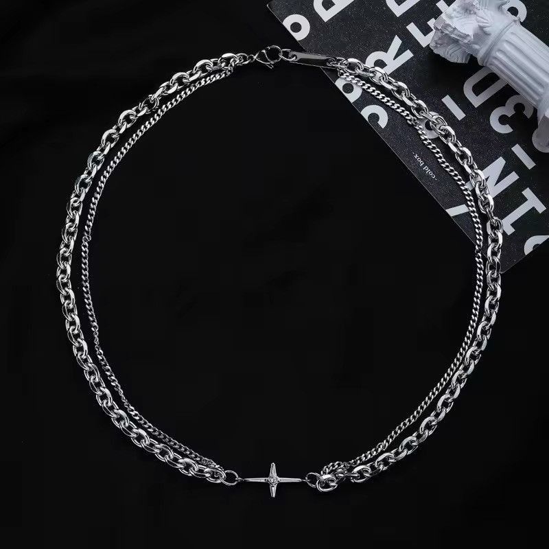 Jewelry Double Chain Cross Necklace Size ONE SIZE - 2 Thumbnail