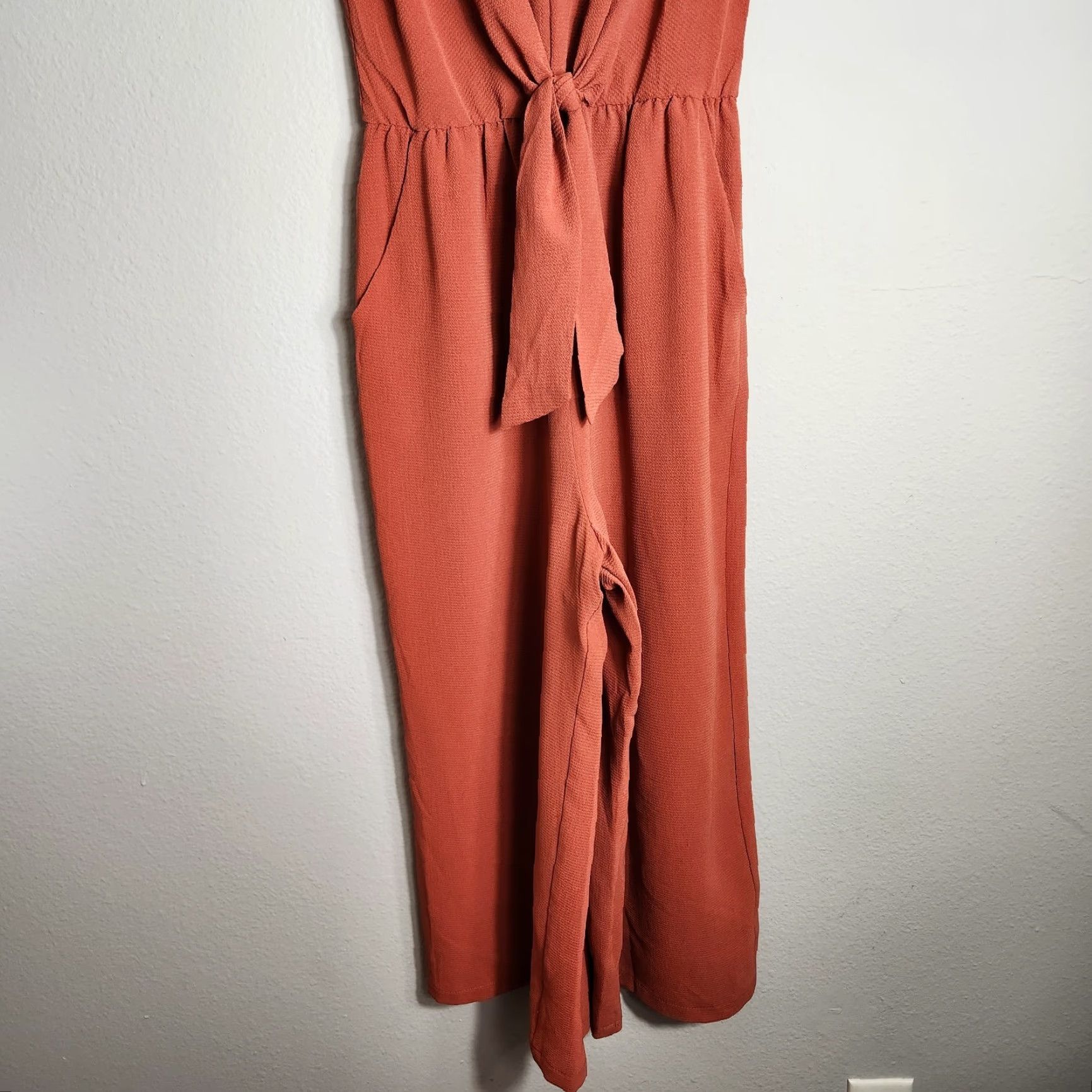 Vintage As U Wish Jumpsuit Womens Burnt Orange Sleeveless V-Neck Wide Leg S Size 28" / US 6 / IT 42 - 4 Thumbnail