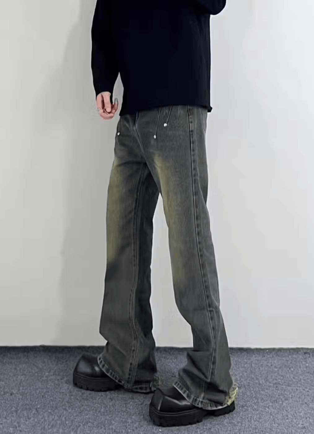 Japanese Brand × Jean Vintage washed studded distressed wide-leg jeans Size US 34 / EU 50 - 2 Thumbnail