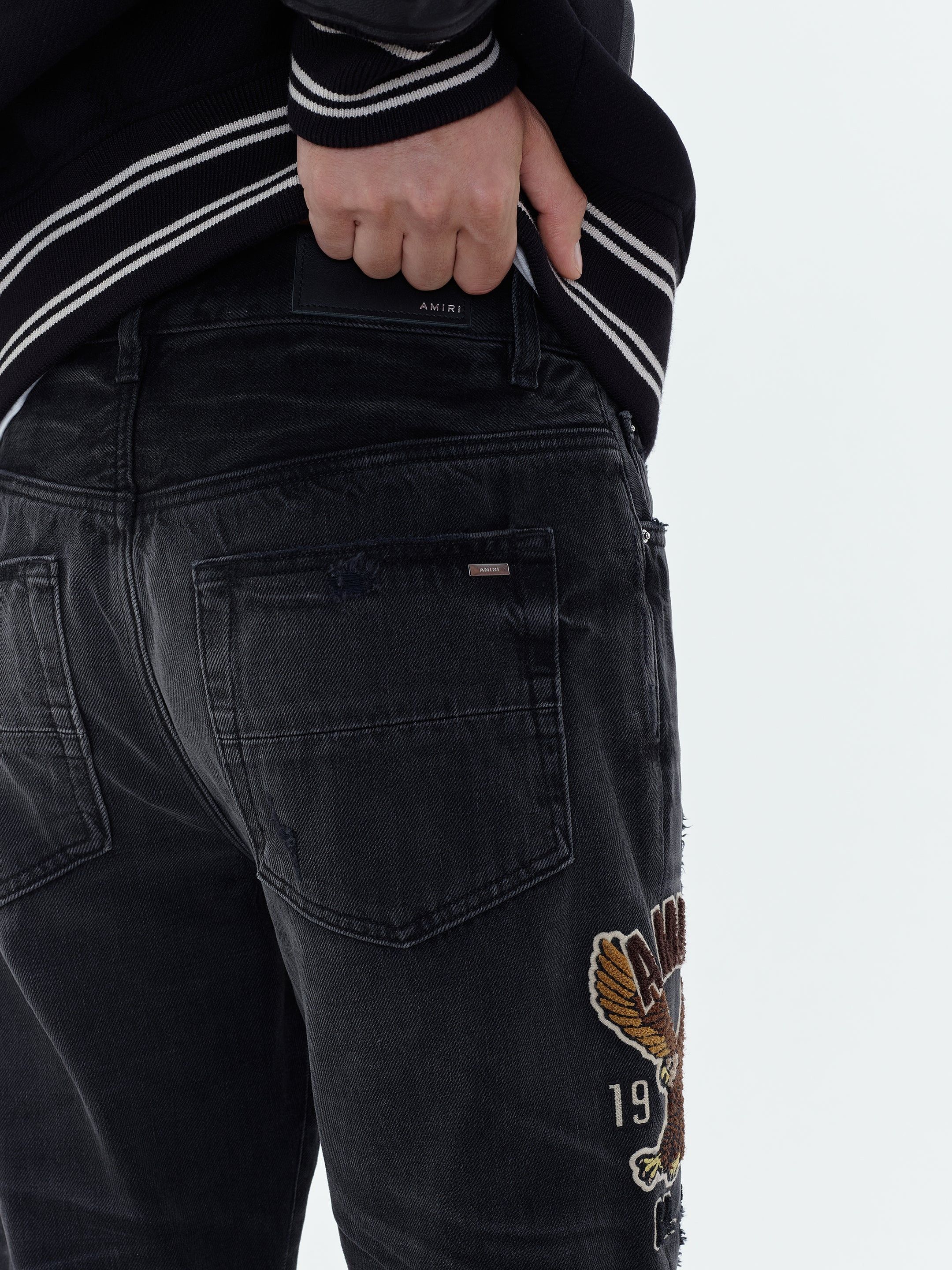 Amiri oc11z0225 Varsity Eagle Logo Straight Jeans in Black Size US 34 / EU 50 - 8 Thumbnail